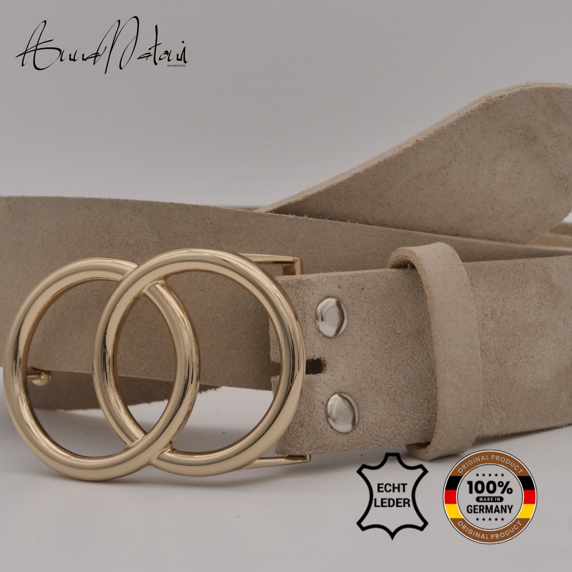 Ledergürtel ANNAMATONI "AnnaMatoni Damen Ledergürtel in hochwertigem Velour Leder 4cm", Damen, Gr. TW95 - 110cm Gesamtlänge, beige 120, 100% Leder, Gürtel Ledergürtel 3