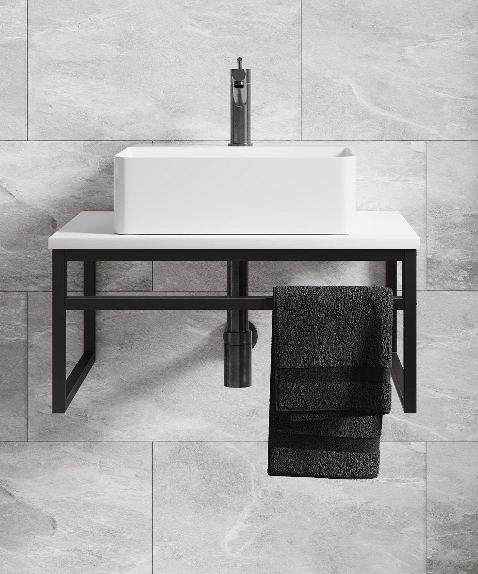 VCM Waschbeckenunterschrank »VCM 2-tlg. Waschplatz Waschtisch Badmöbel Set Waschbecken Holz Metall Industrial Style Bitila 60«, (2 St.)