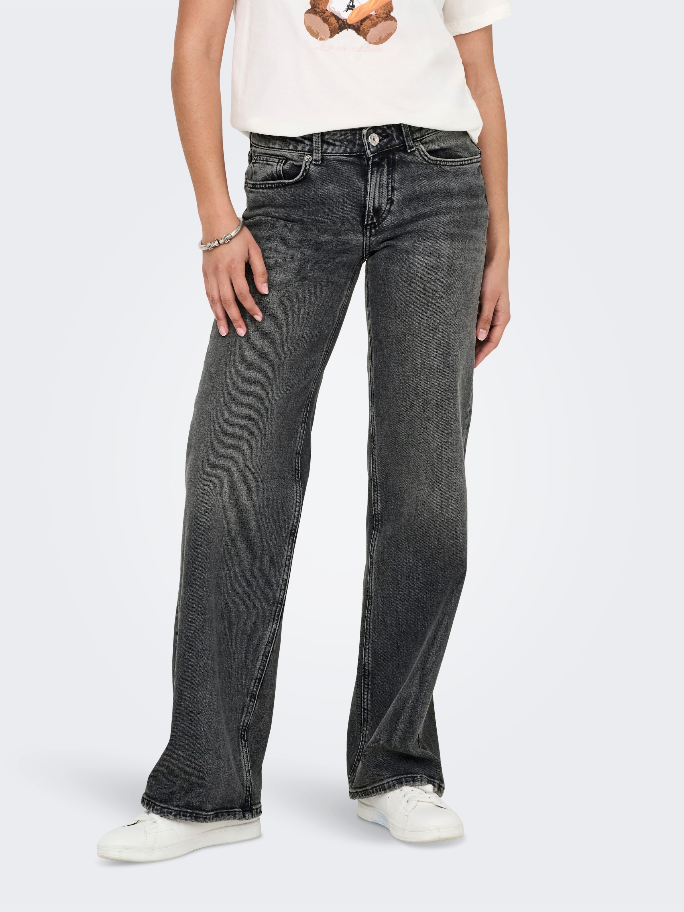 ONLY Low-rise-Jeans "ONLJUICY LW WIDE DNM DOT890 NOOS" Baumwollmischung