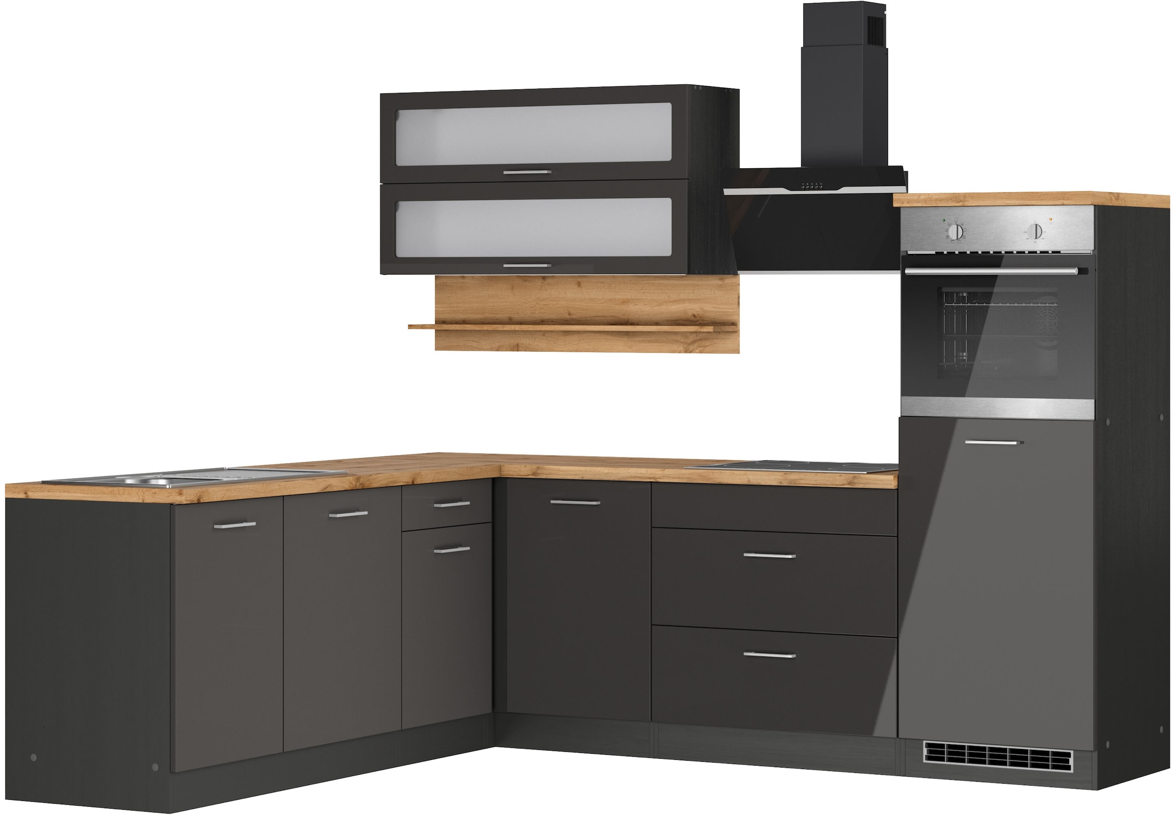 KOCHSTATION Winkelküche "KS-Milan" Stellbreite 250/220 cm, viel Stauraum, wahlweise mit E-Geräten