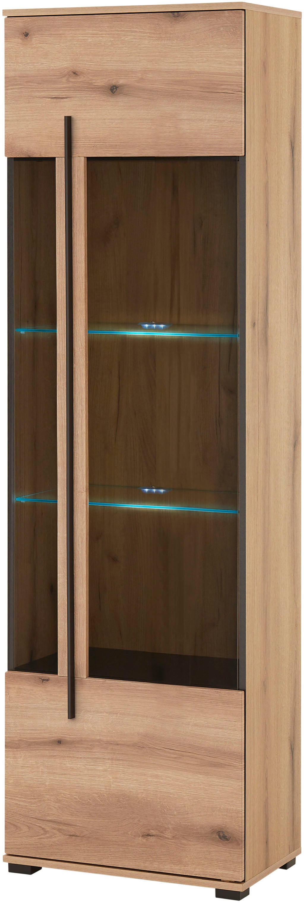 INOSIGN Vitrine »Cantara, Vitrinenschrank in Eiche Evoke oder weiß, Standvitrine«, schwarzer Stangengriff, ausreichend Stauraum, vielseitig einsetzbar