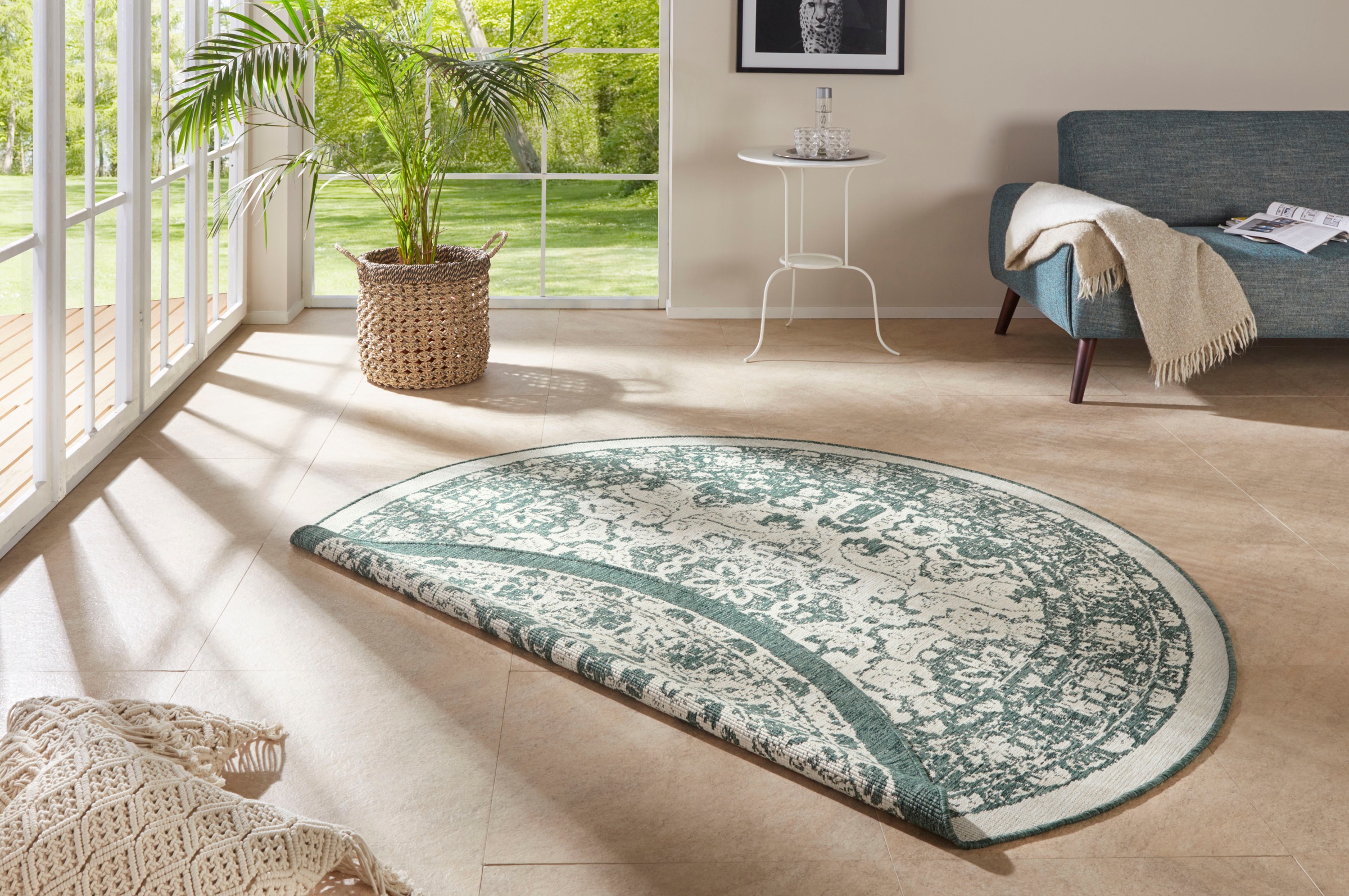 freundin Home Collection Teppich »Jole«, rund, 5 mm Höhe, In-und Outdoor geeignet, Mandala, Pflegeleicht, Flachgewebe, Wendbar