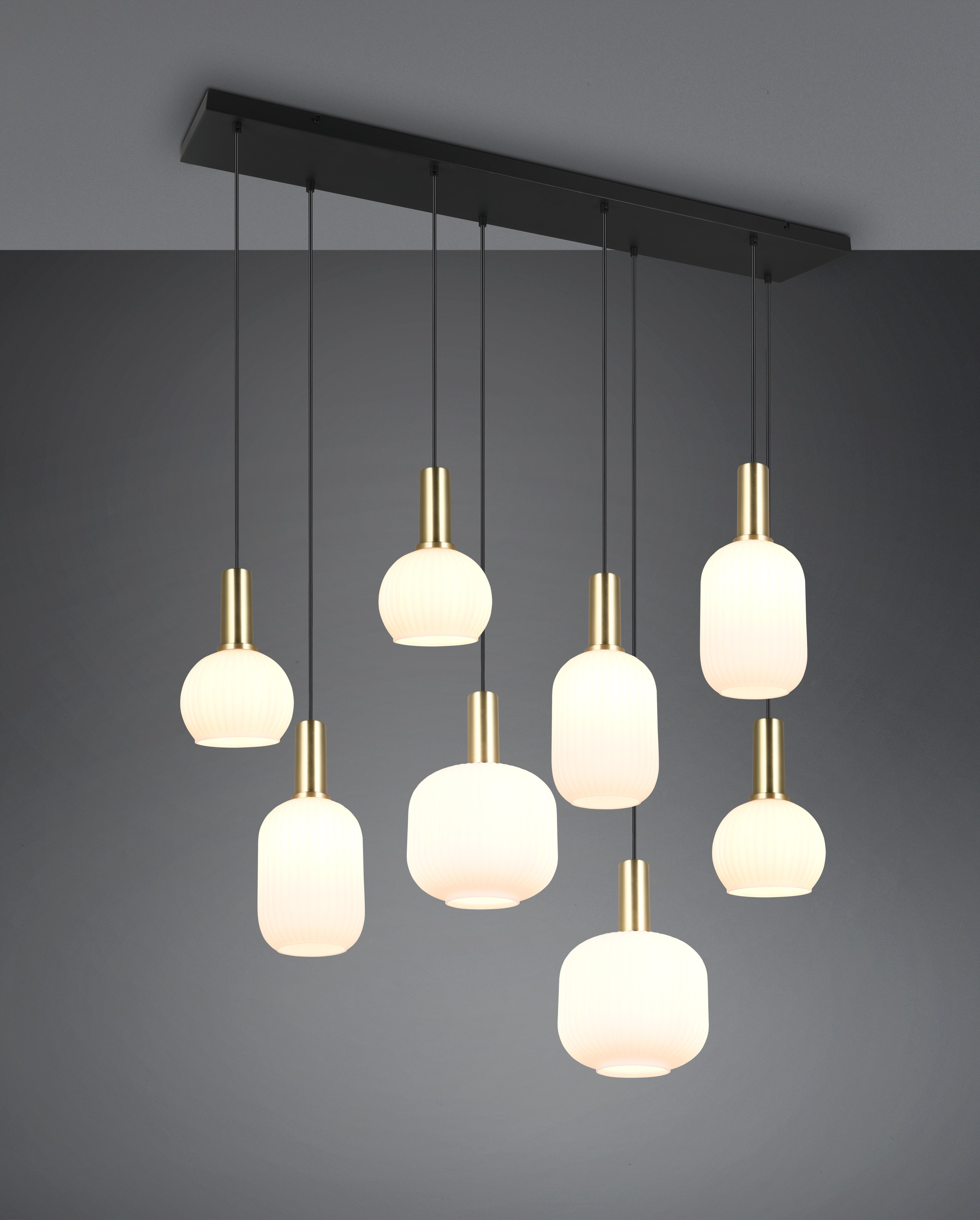 TRIO Leuchten Pendelleuchte »DIVA, E27 Hängelampe 8-flammig mit Glasschirm, exkl 8xE27 max 10W«, 8 flammig, Leuchtmittel E27 | Leuchtmittel wechselbar, höhenverstellbar bis max 150cm Hängeleuchte 120x32 cm Wohnzimmer Küche