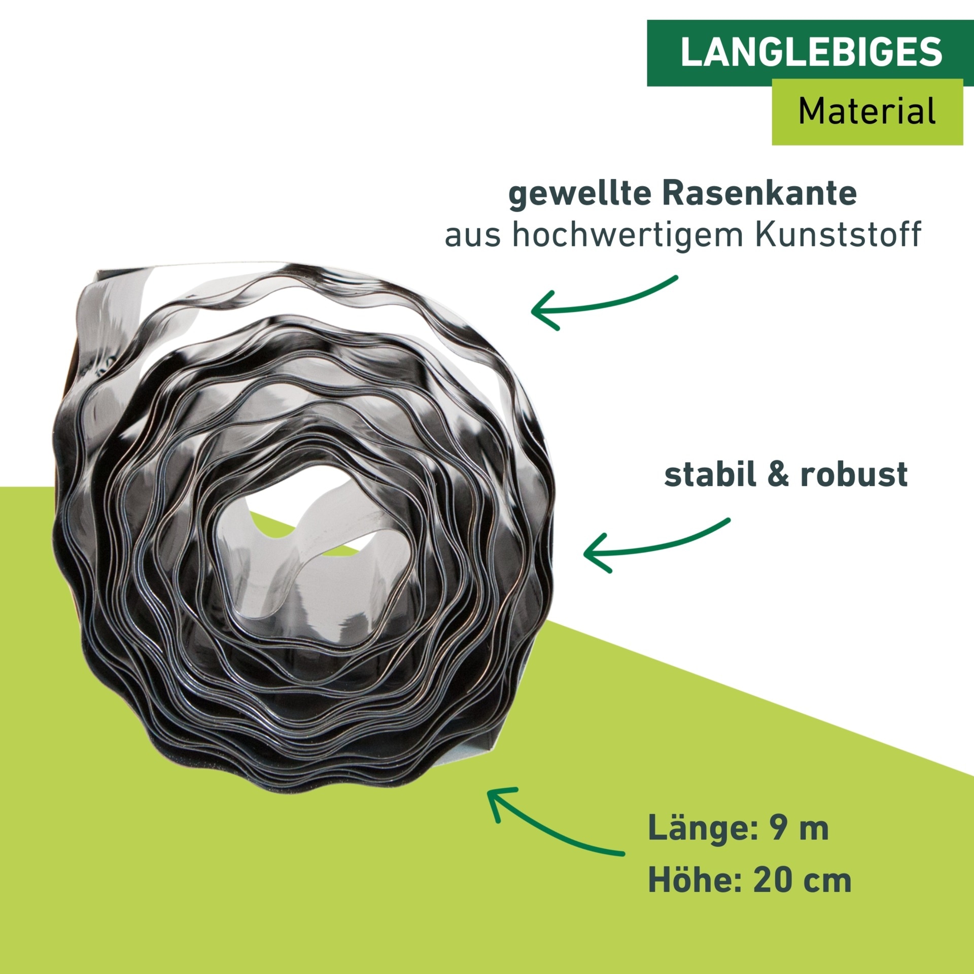 Windhager Rasenkante »zur Einfassung von Rasenflächen, anthrazit« langlebige Beeteinfassung, erhältlich in 15 x 9 m oder 20 x 9 m