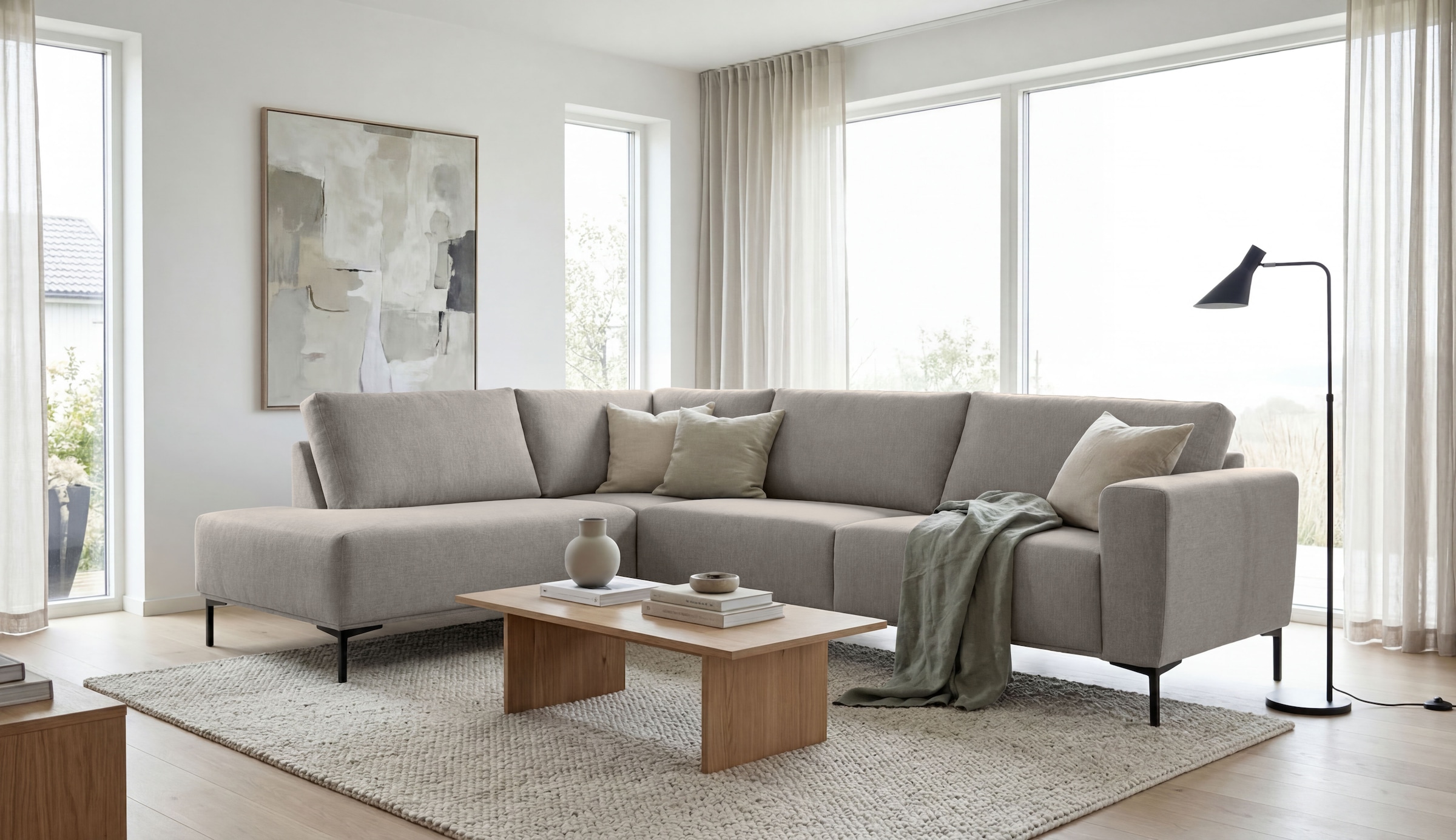 OTTO home Ecksofa »Melby« Breite 275 cm, in einem weichen Struktur Stoff, lose Rückenkissen