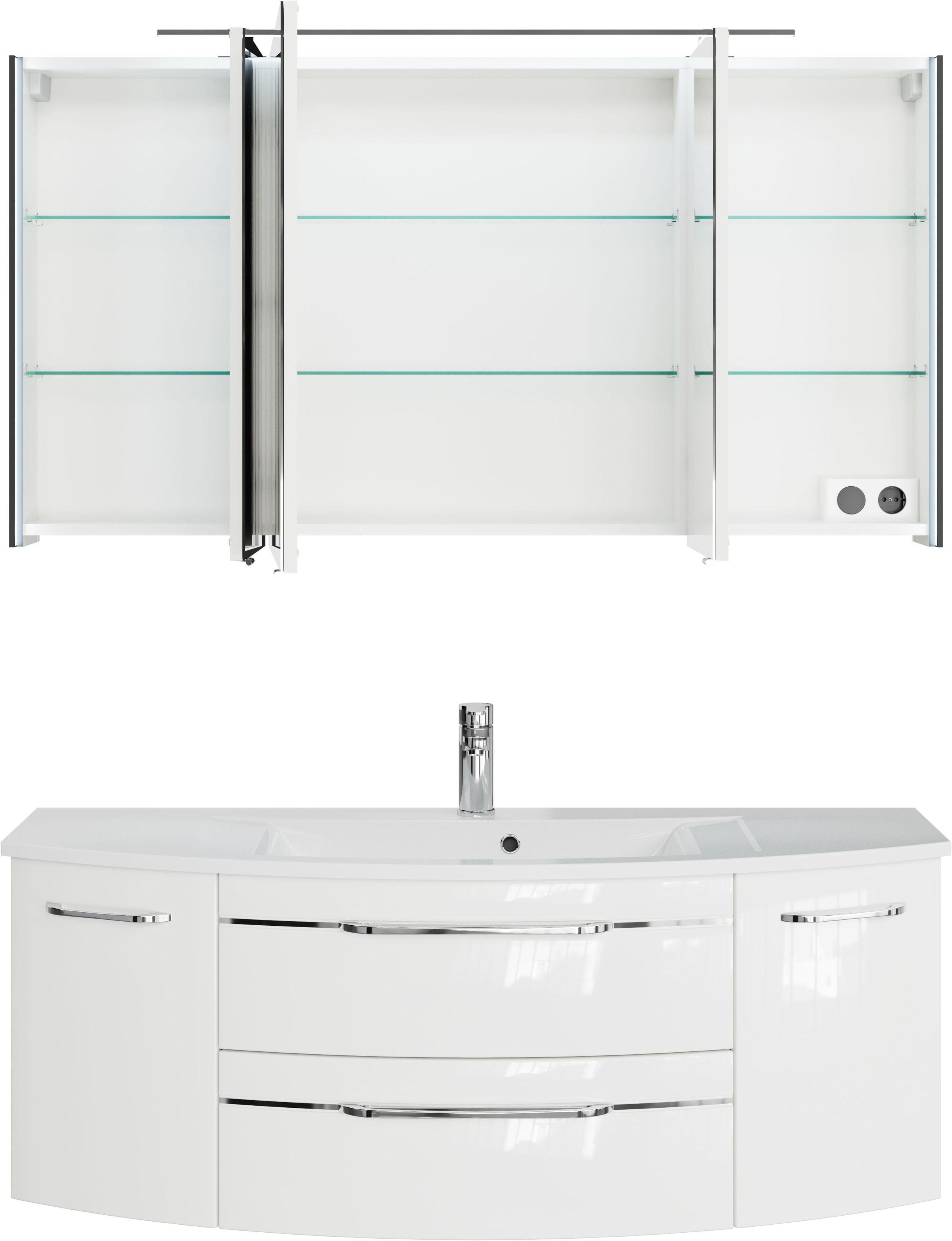 Thumbnail - Saphir Badmöbel-Set "Serie 7045 2-teilig Mineralmarmor-Waschtisch mit LED-Spiegelschrank" Set, 2 Stk. tlg.