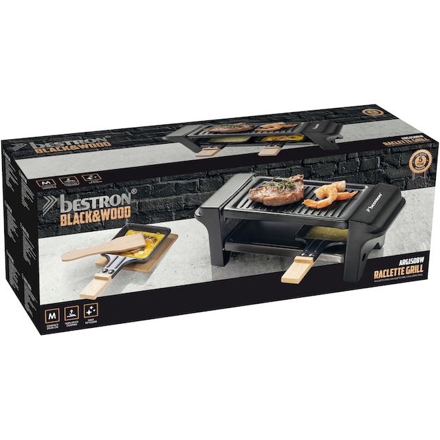 bestron Raclette »Mini Tischgrill«, 2 St. Raclettepfännchen, 350 W, für 1  bis 2 Personen, mit zwei Holzschabern & zwei Untersetzern auf Raten | BAUR