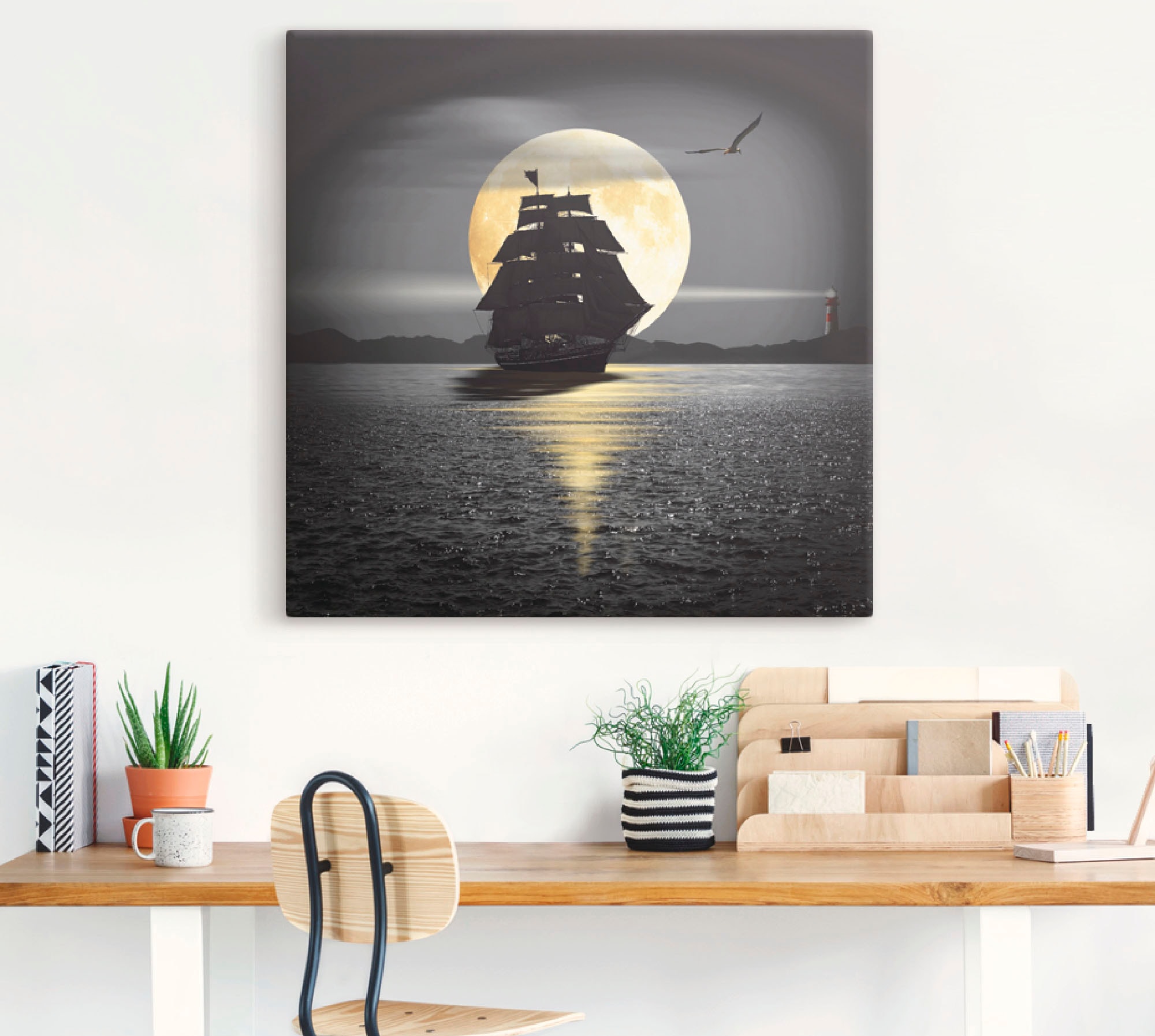 Artland Wandbild »Ein Schiff mit schwarzen Segeln«, Boote & Schiffe, (1 St.), als Leinwandbild, Poster, Wandaufkleber in verschied. Größen
