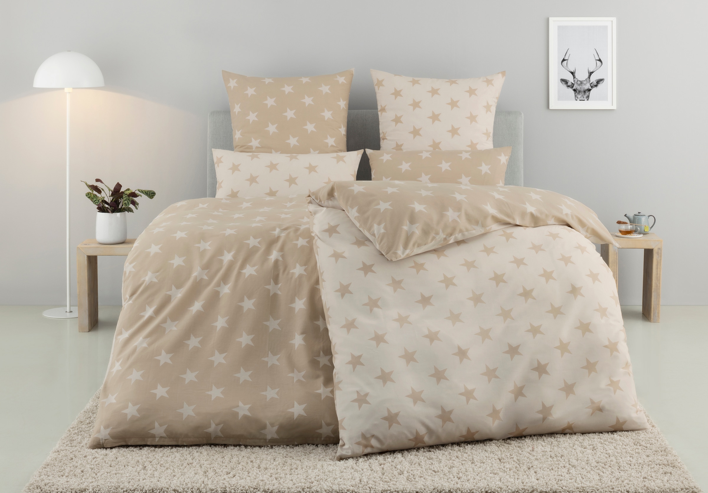 my home Wendebettwäsche "STELLA" 2 Stk. tlg. Bettwäsche mit Sternen, Weihna günstig online kaufen