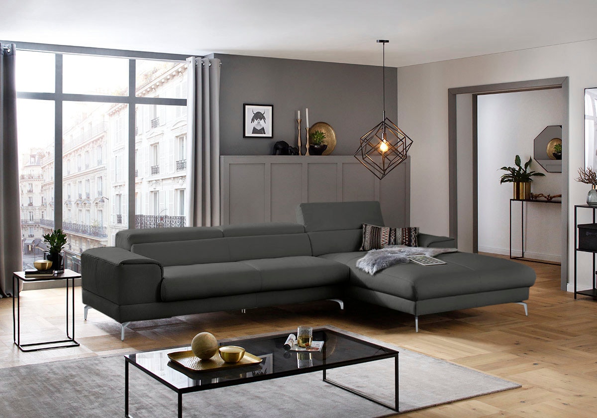 W.SCHILLIG Ecksofa "piedroo, Designsofa mit tollem Sitzkomfort, bequem und elegant, L-Form" Kopfteilverstellung, wahlweise mit Sitztiefenverstellung, Breite 343cm