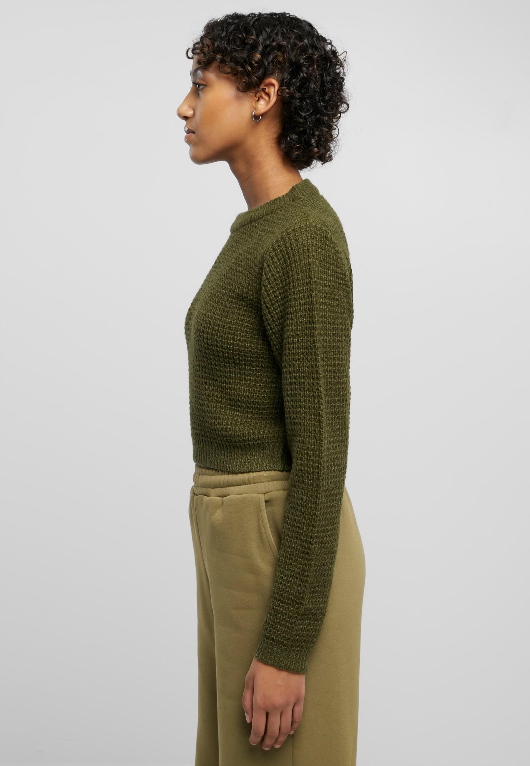 URBAN CLASSICS Rundhalspullover »Urban Classics Damen Ladies Short Waffle Sweater«, (1 tlg.)