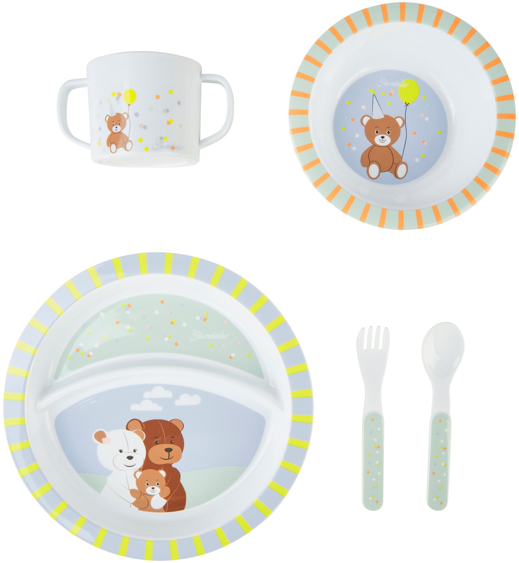 STERNTALER Kinder Kindergeschirr-Set "Familie Bär", bunt, Motiv, Polypropylen, Geschirr-Sets