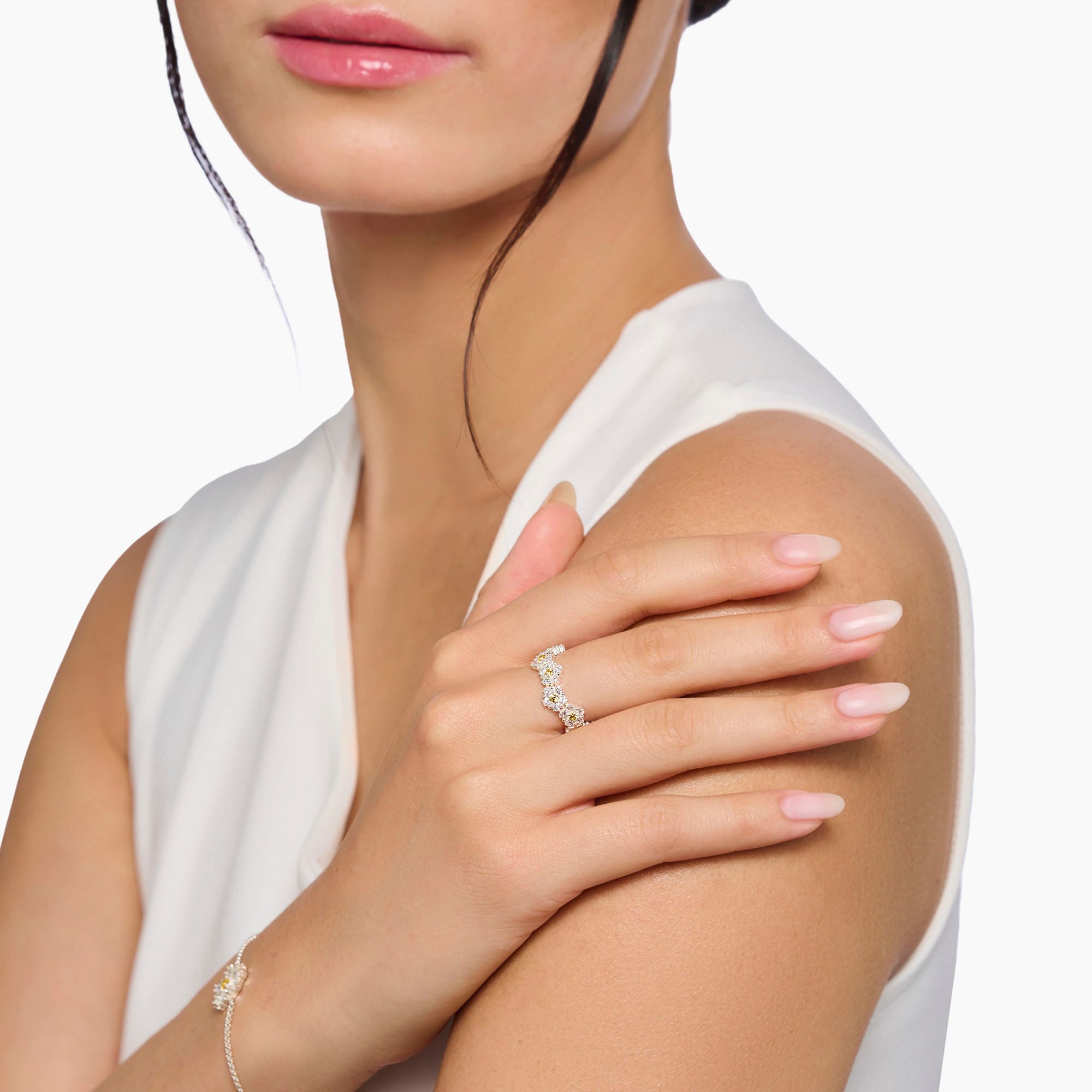 THOMAS SABO Fingerring »Lovely Daisy Ring, TR2337-051-4-54-60«, mit Zirkonia (synth.)