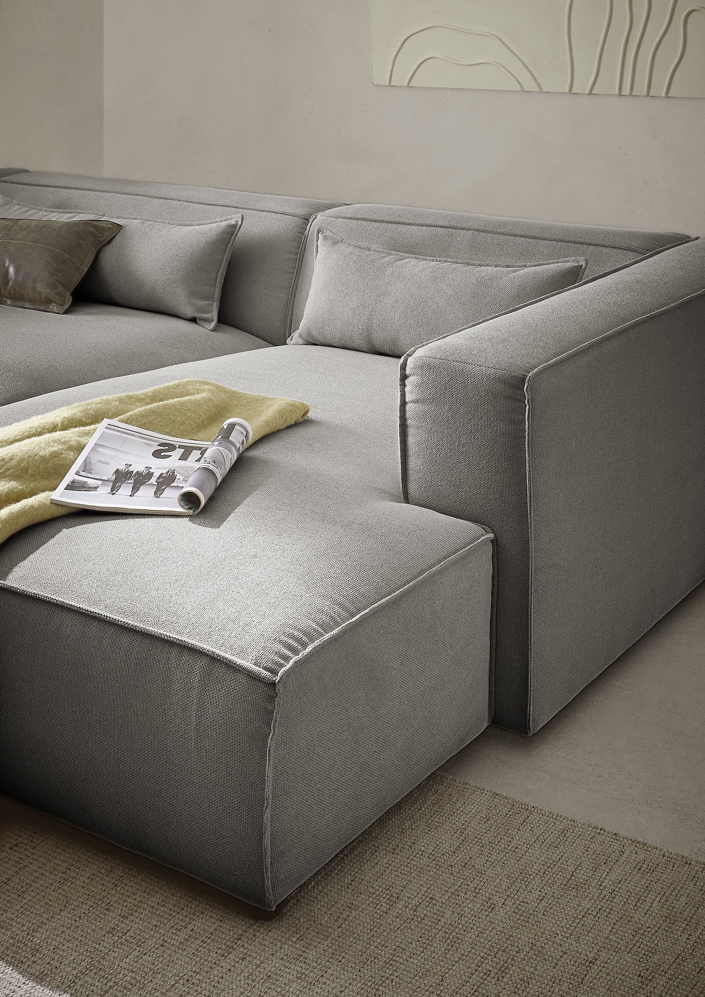 LeGer Home by Lena Gercke Ecksofa »PIARA XXL, Big-Sofa in Cord oder Leinenoptik, L-Form, mit Kedernaht«, wahlweise Ottomane rechts/links, schwarze Füße, extra tiefe Sitzfläche