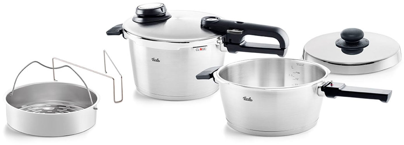 Fissler Schnellkochtopf "Vitavit Premium", Edelstahl 18/10, (Set, 2 tlg., Schnellkochtopf 3,5 l + 4,5 l + Zusatzdeckel),