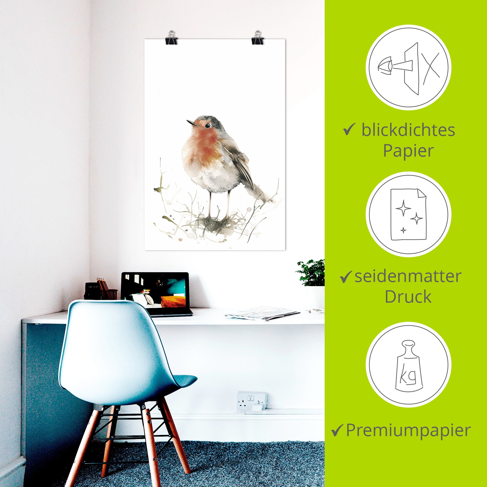 Artland Wandbild »Aquarell Rotkehlchen« Vogelbilder 1 Stk. tlg. als Alubild, Leinwandbild, Poster, Wandaufkleber in verschied. Größen