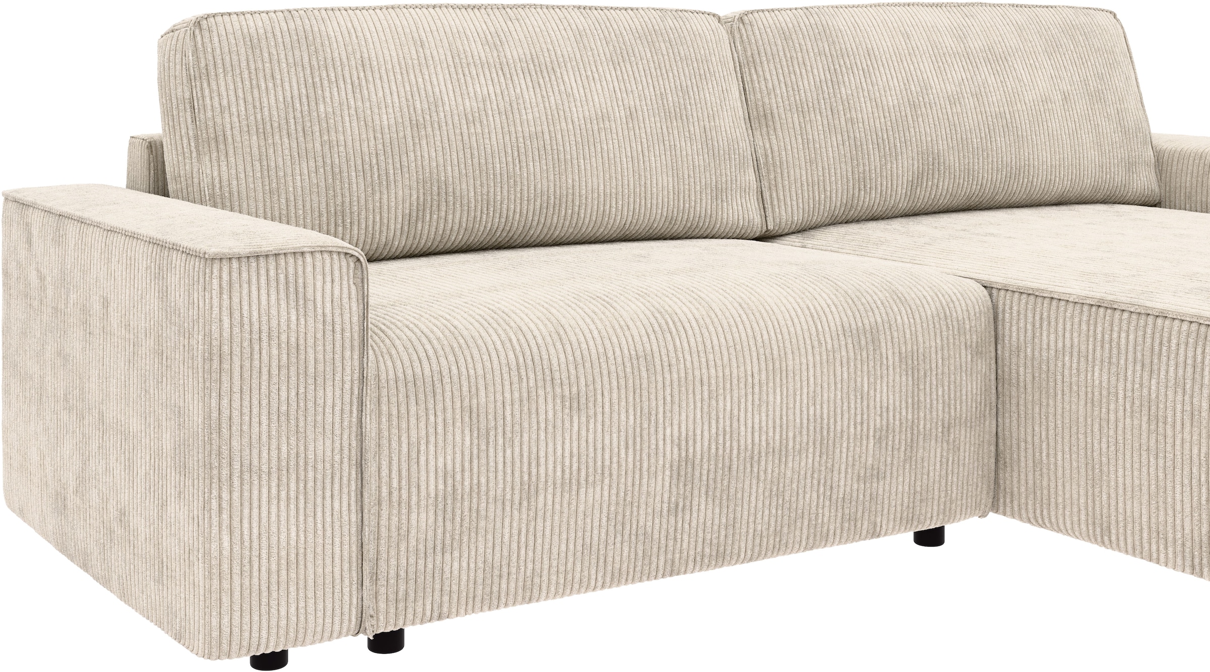 INOSIGN Ecksofa »Chance, Recamiere beidseitig montierbar, Schlaffunktion, Breite 265 cm«, in Cordstoff HYPER, mit Schlaffunktion und Bettkasten