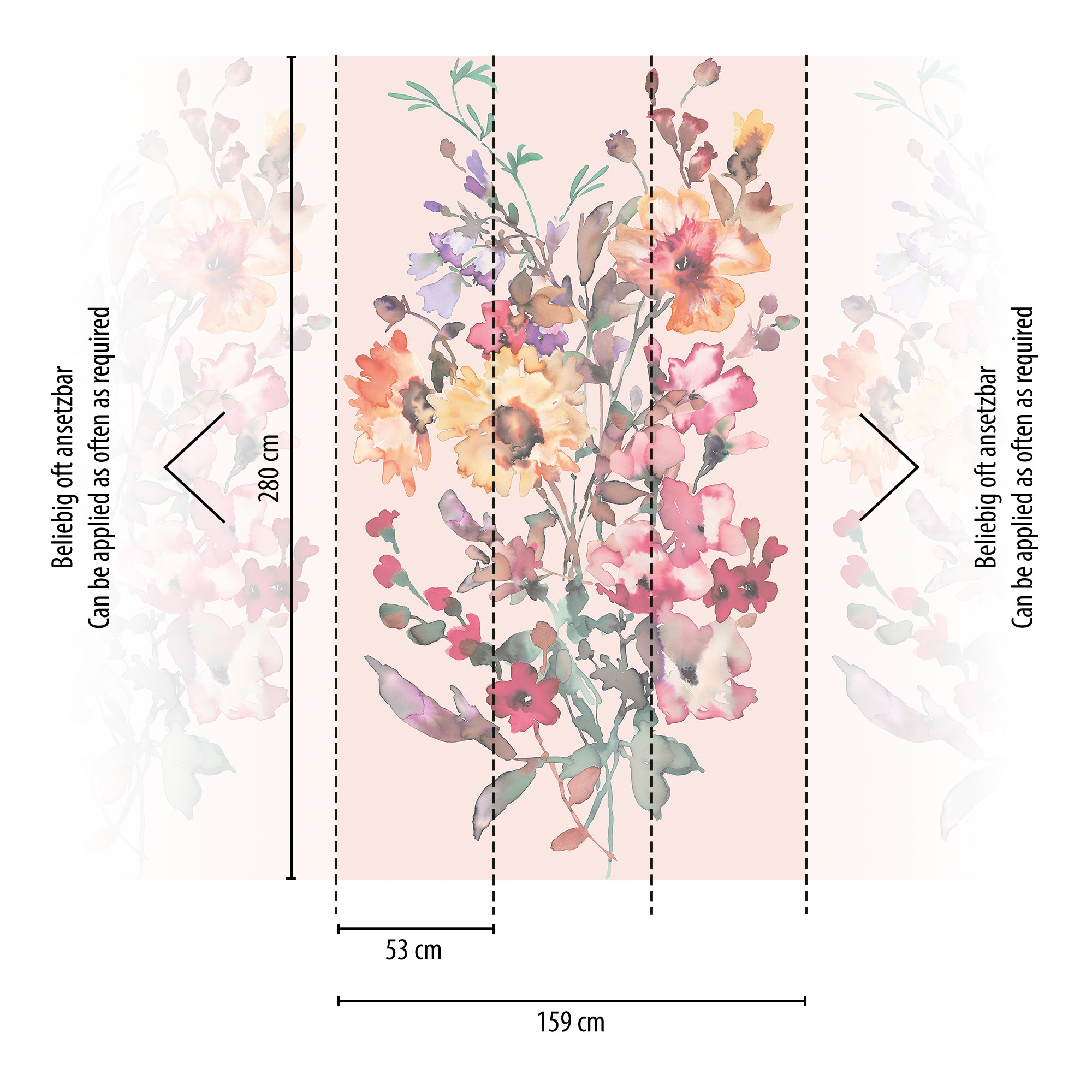 CosmoLiving by Cosmopolitan Vliestapete »Amelia Fototapete erweiterbar« matt strukturiert Aquarellblüten in Rosa, Gelb und Grün