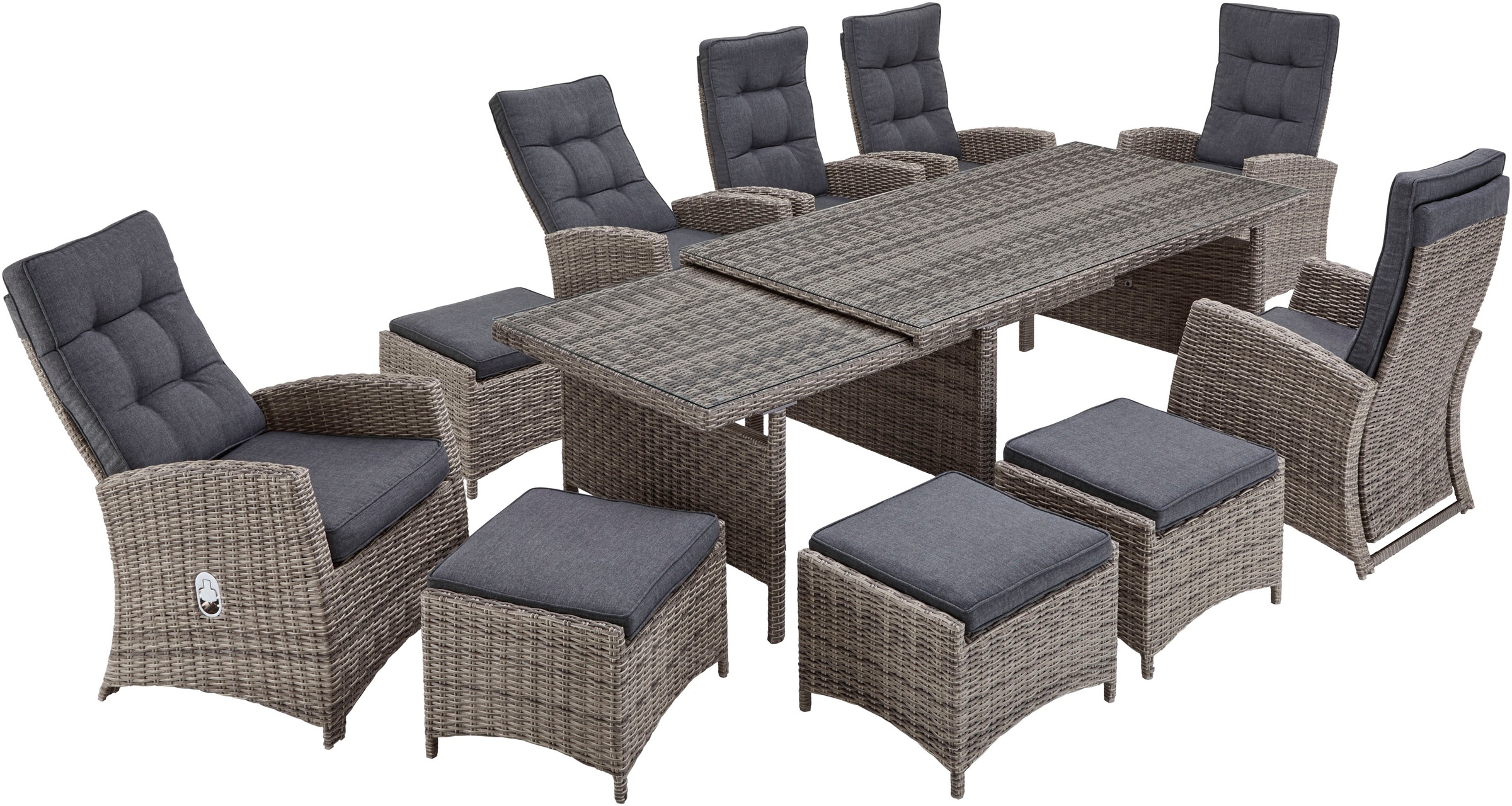 KONIFERA Garten-Essgruppe "Monaco" Set, 6x Sessel, 4x Hocker, 1x AZ-Tisch 2 günstig online kaufen