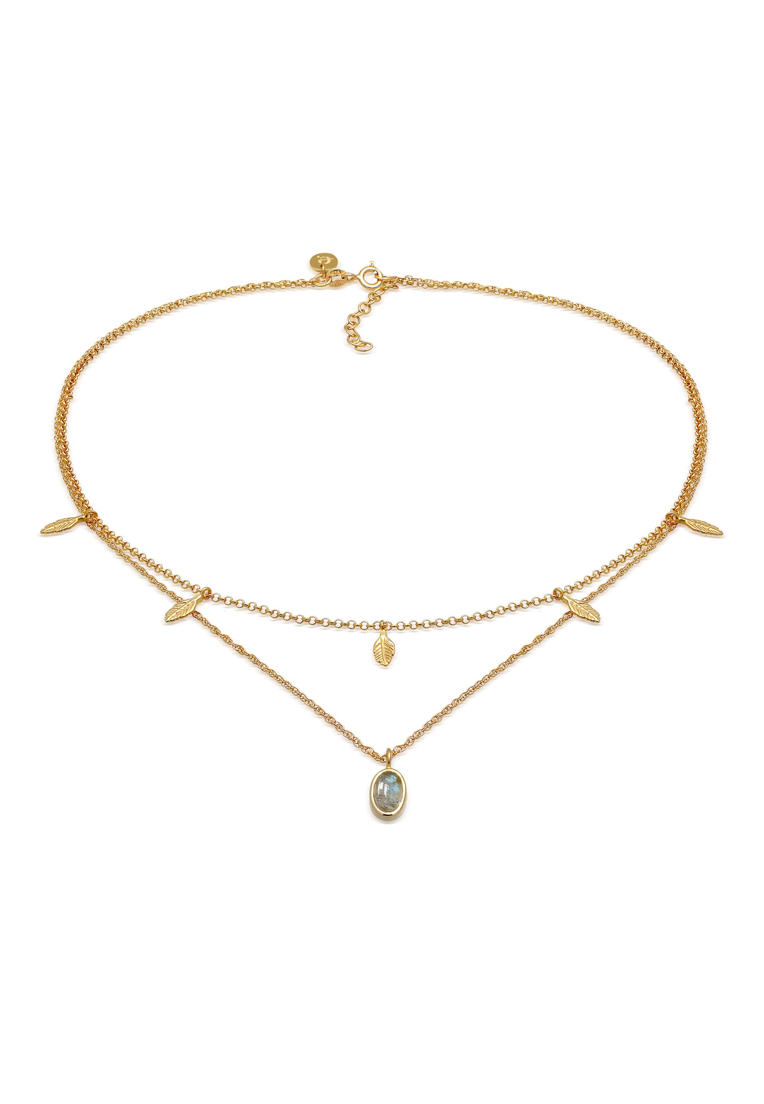 ELLI PREMIUM Damen Choker "Halskette Layer Feder Labradorit Edelstein Boho 925 Silber", mit Steinen, Silber 925 (Sterlingsilber), gold, Silber 925