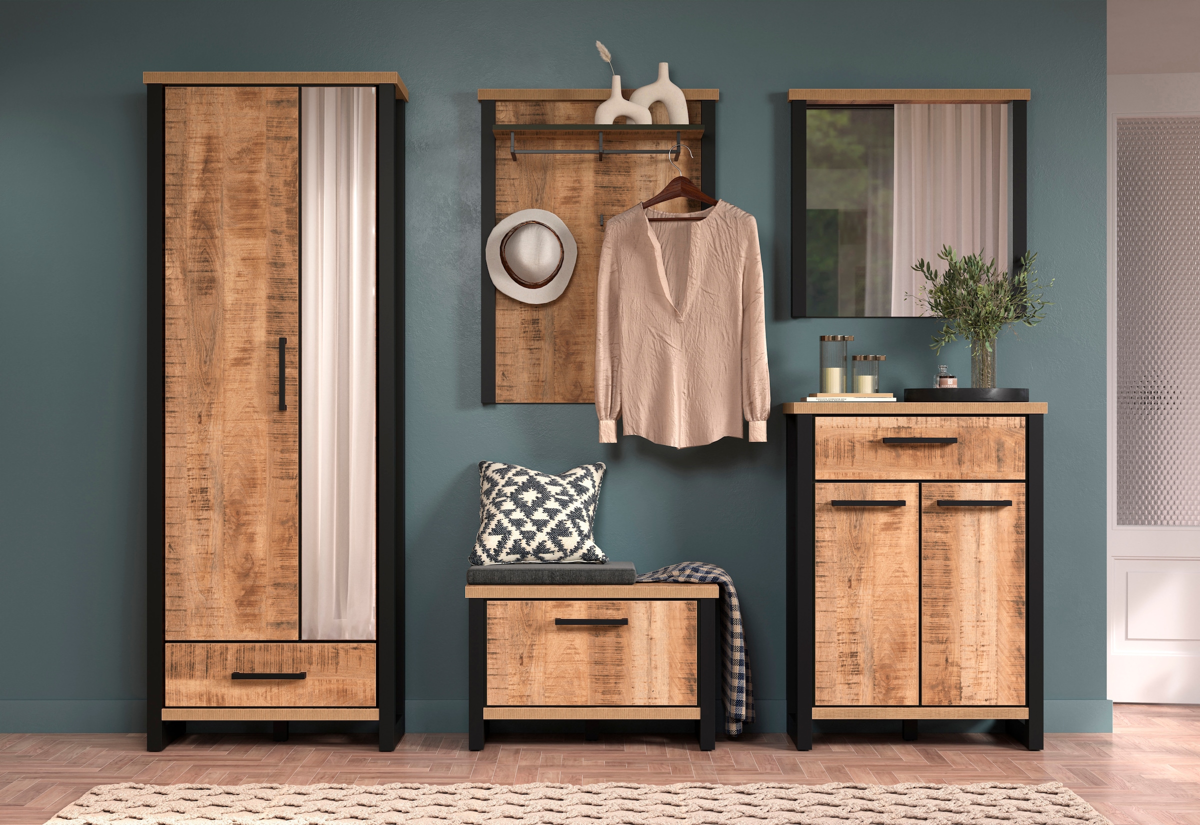 Home affaire Kommode »Elda« 1 Stk. tlg. Kommode mit 2 Türen, 1 Schublade mit Vollauszug – (B/T/H) 73/39/100 cm