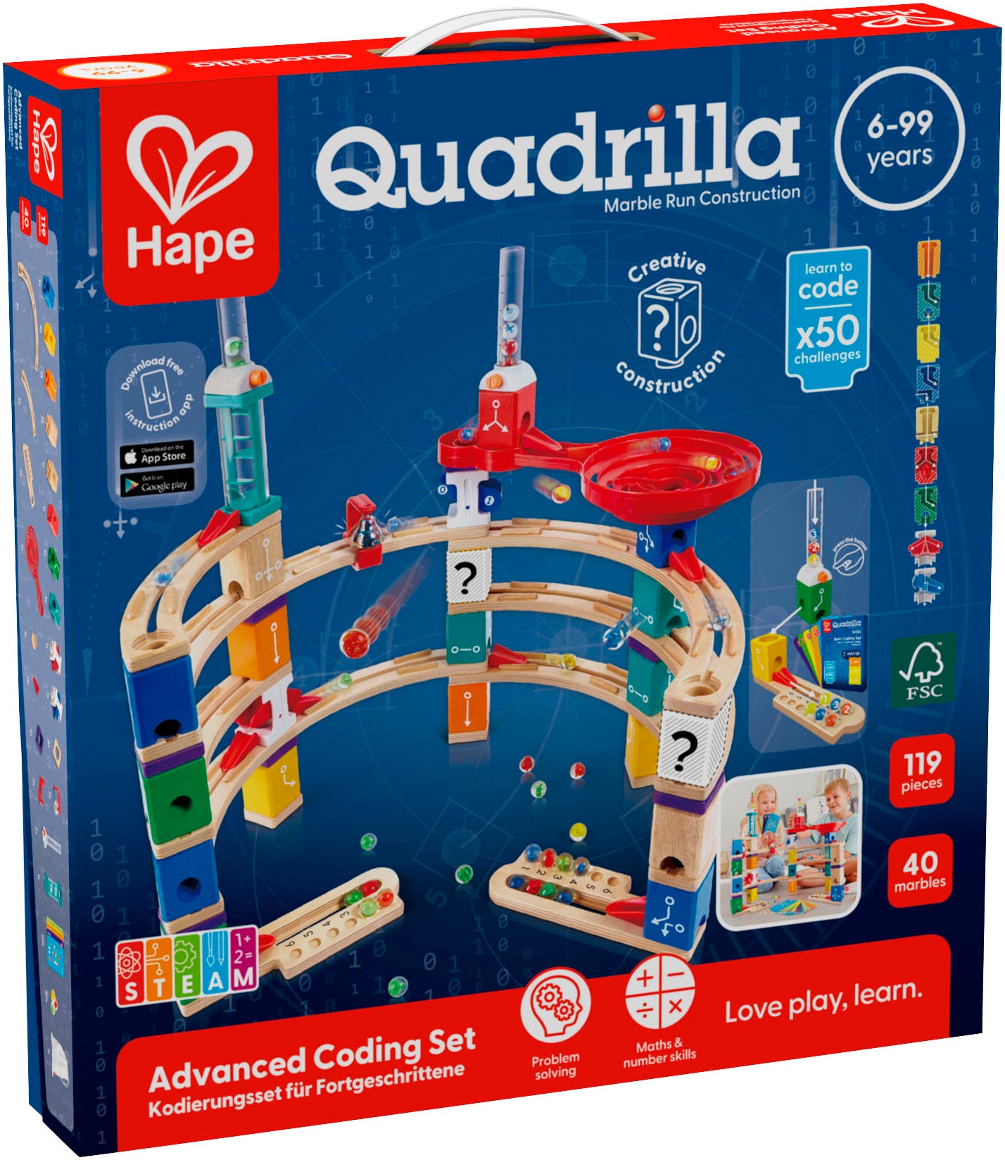 Hape Kugelbahn »Quadrilla Kodierungsset für Fortgeschrittene«, (119 tlg.)