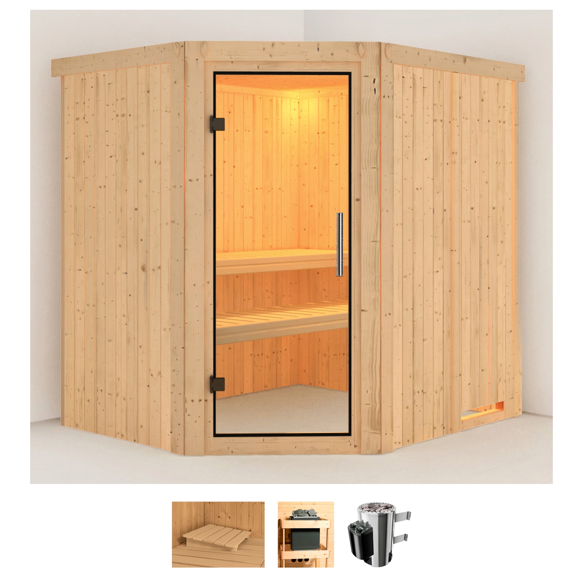 Karibu Sauna "Laila" Set, Ofen 3,6 kW intgr. Strg