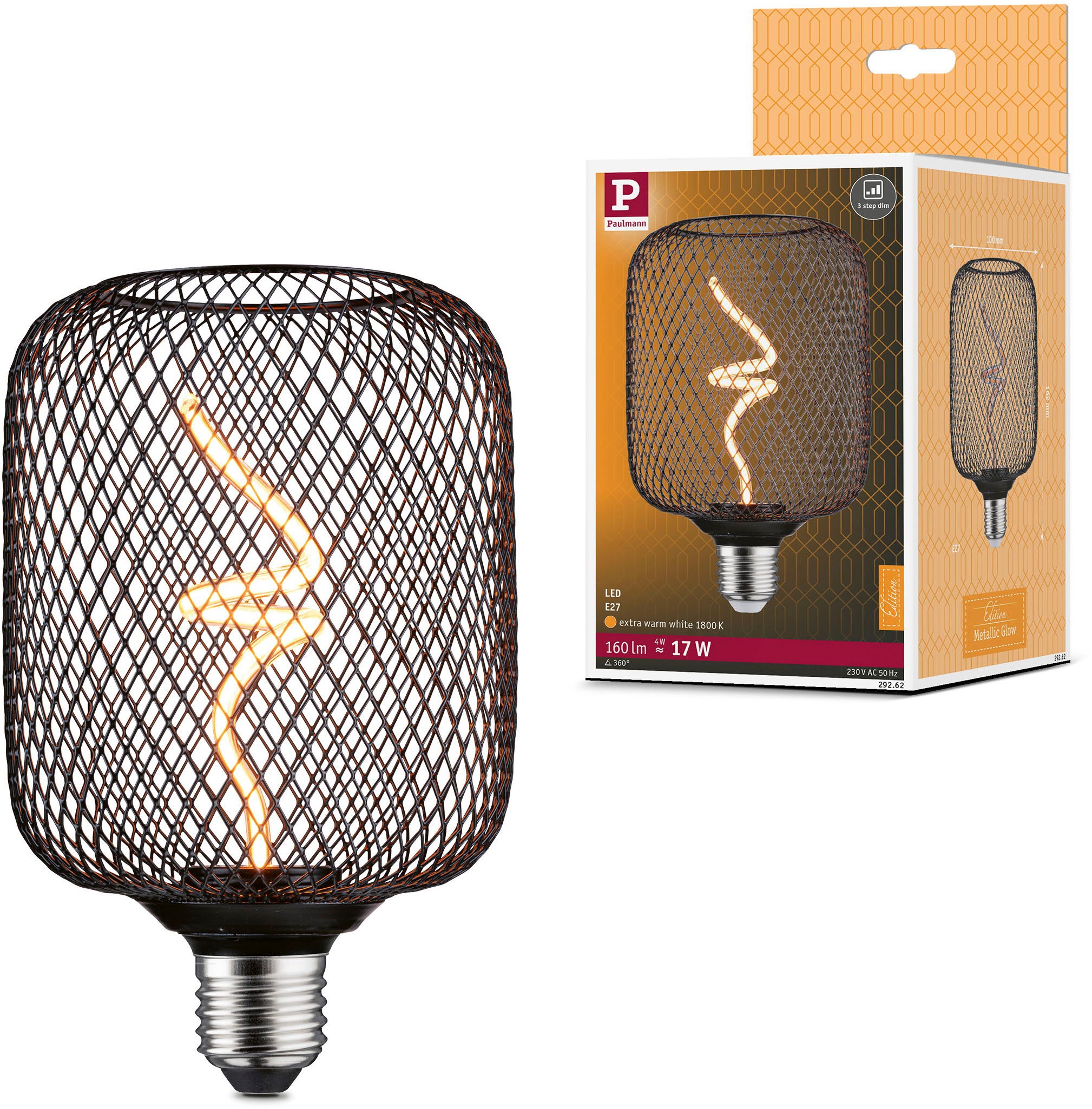 PAULMANN LED-Leuchtmittel "Metallic Glow Standard 230V LED Leuchtmittel Zyl dimmbar Schwarz", L:16,2cm Ø:10cm, schwarz, Leuchtmittel