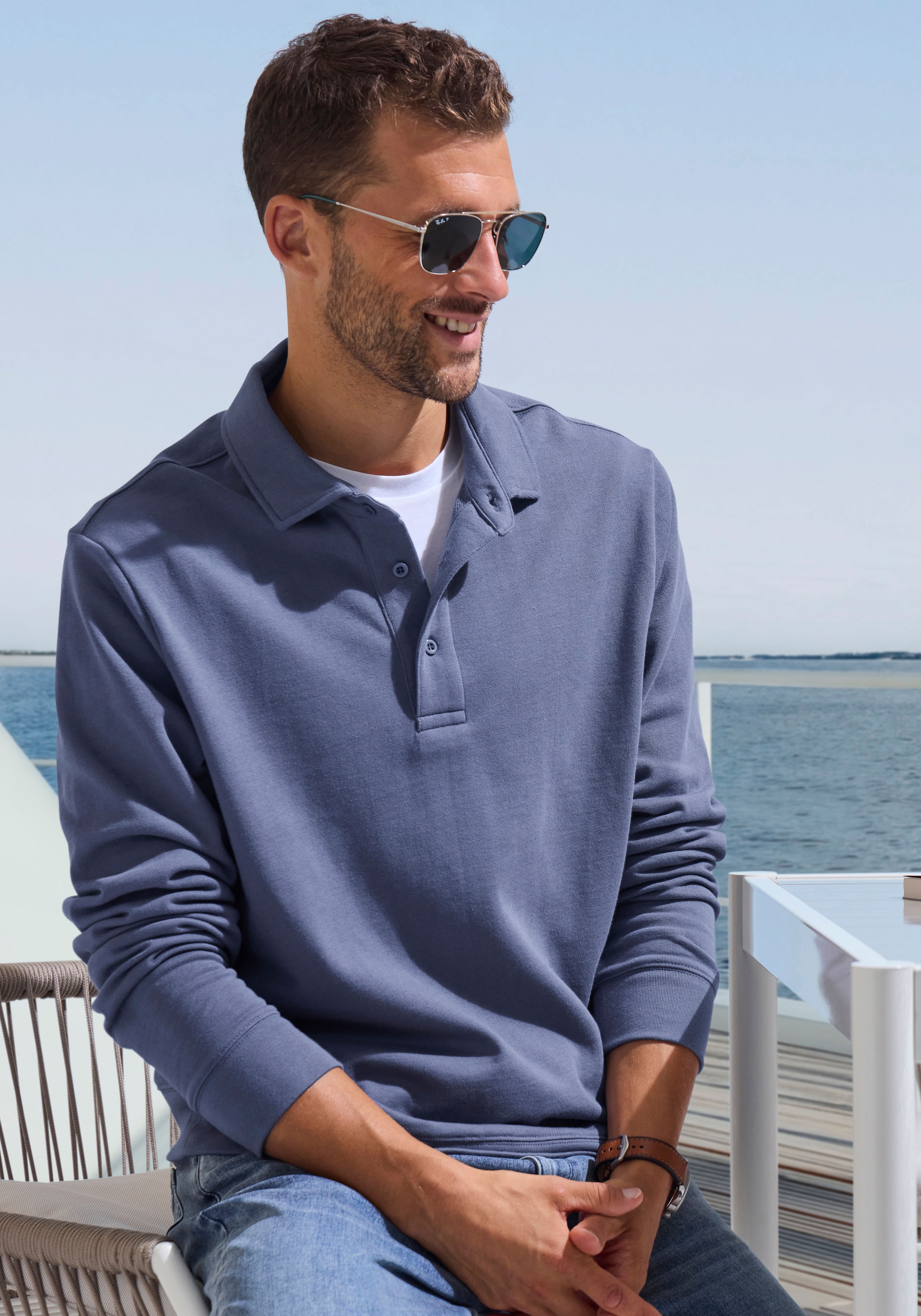 John Devin Sweatshirt, Langarm, Sweatshirt mit Polokragen, Baumwolle