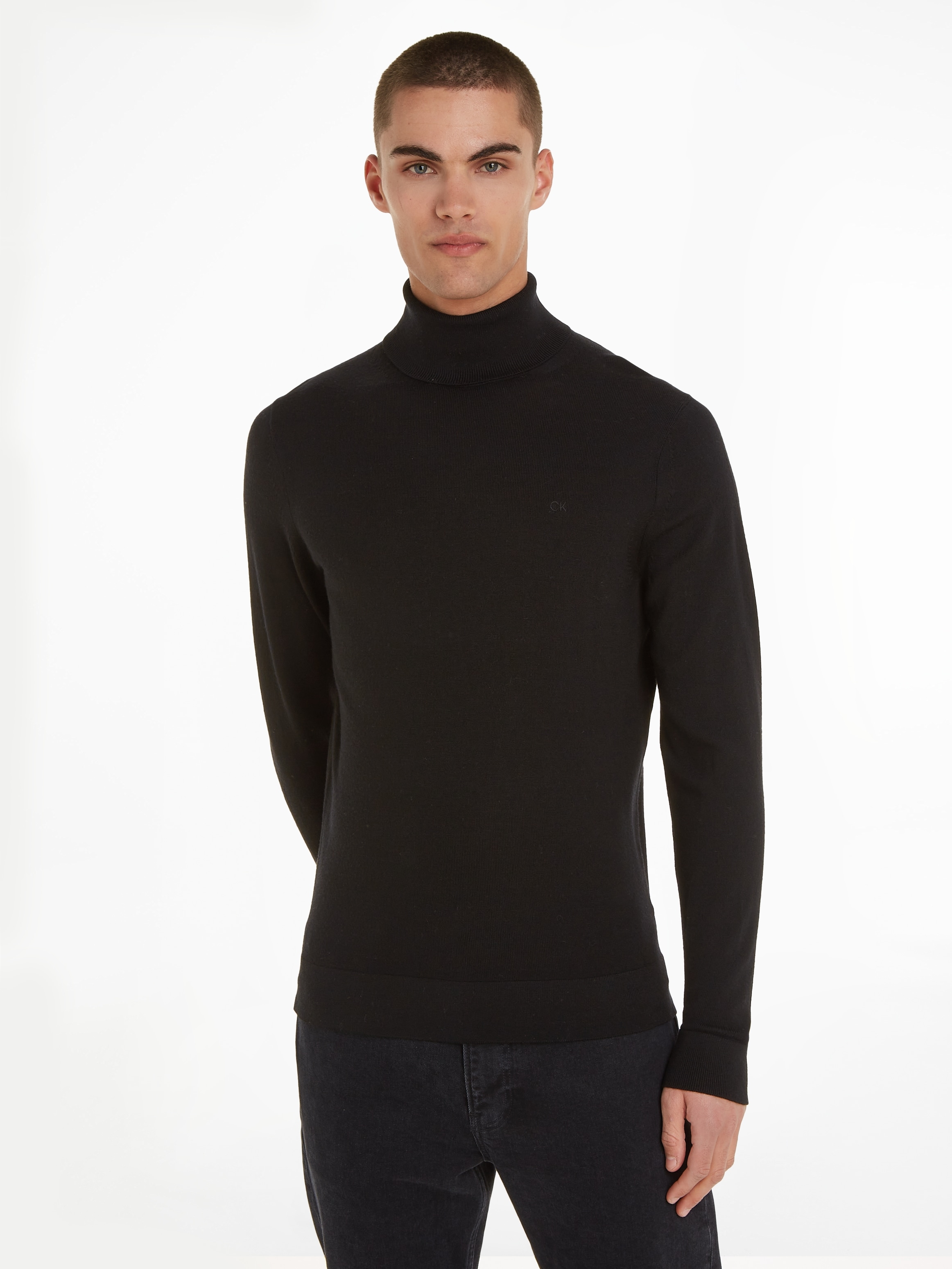 Calvin Klein Rollkragenpullover "SUPERIOR WOOL TURTLE NECK", mit Logostickerei