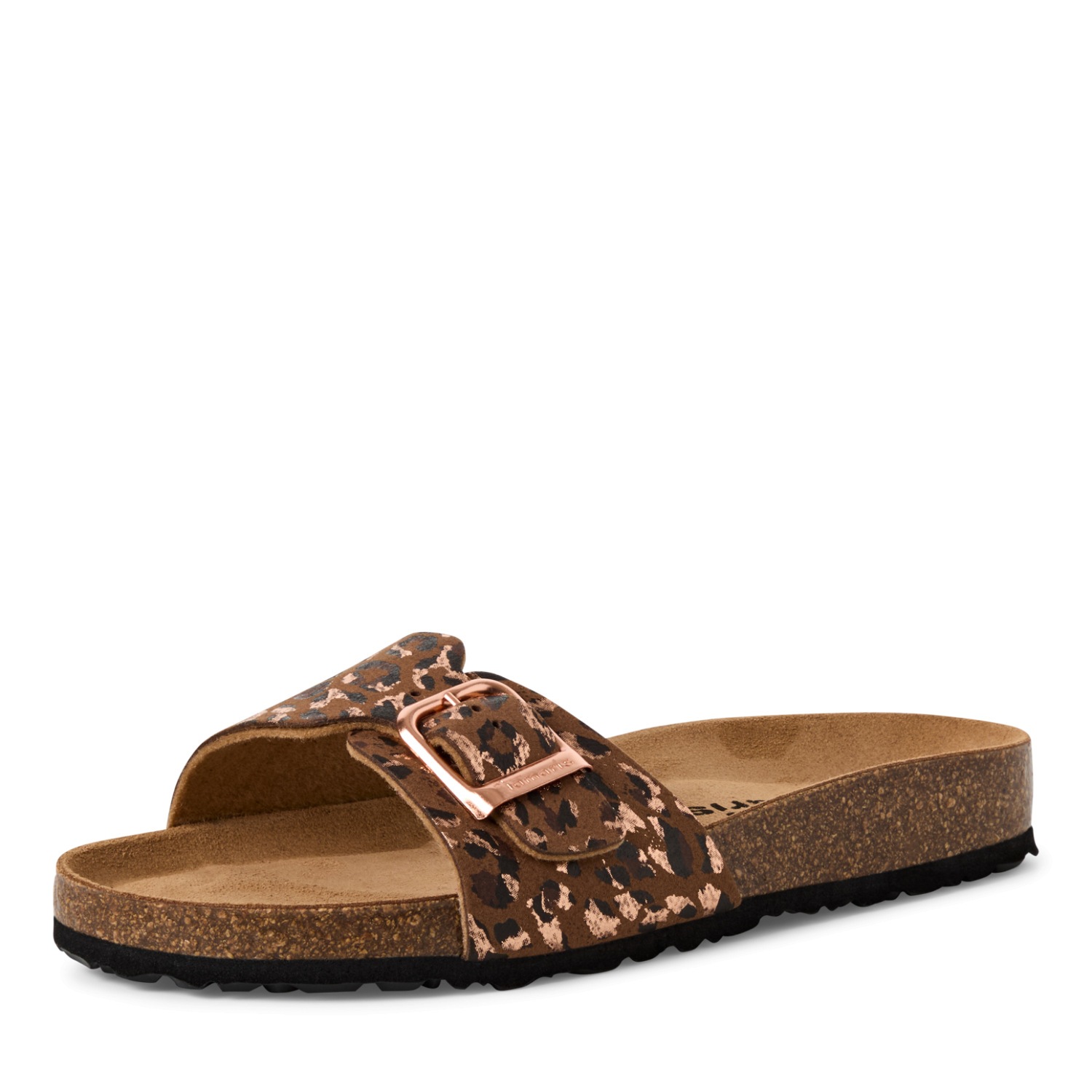Pantolette TAMARIS "CORRA", Damen, Gr. 42, cognac, leo, Lederimitat, Schuhe Pantolette, Sommerschuh, Schlappen mit verstellbarer Schnalle