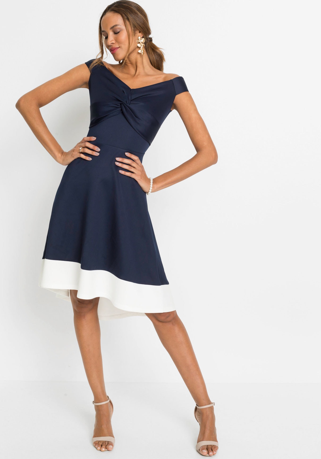bonprix Off-Shoulder-Kleid für festliche Anlässe, aus festem Scuba-Stoff, mit Carmen-Ausschnitt