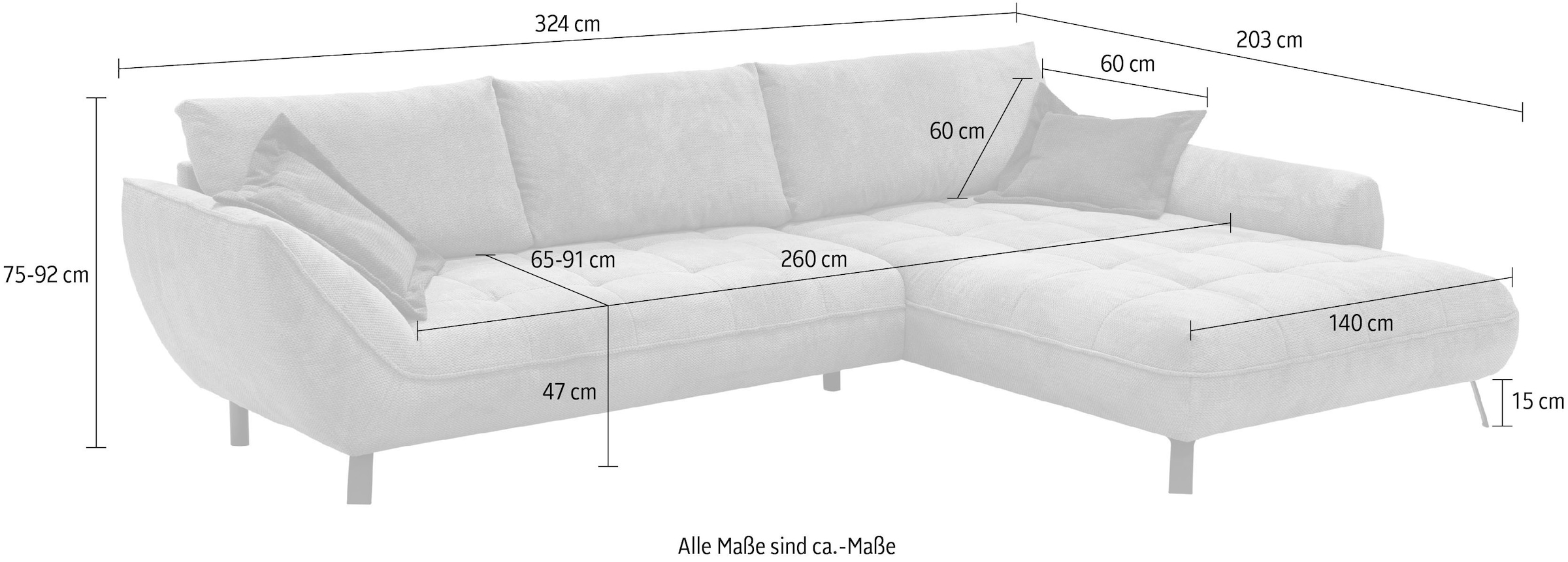 exxpo - sofa fashion Ecksofa »Biarritz modern und elegantes Mega Sofa mit tollem Sitzkomfort, L-Form«, XXL– Longchair Ecke in hochwertiger Verarbeitung, Stellmaße 324x203cm