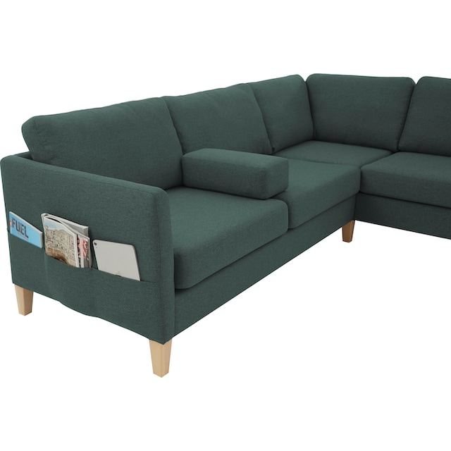 ATLANTIC home collection Ecksofa »Mailo«, mit Seitentaschen und Ottomane,  mit Massivholzfüßen | BAUR