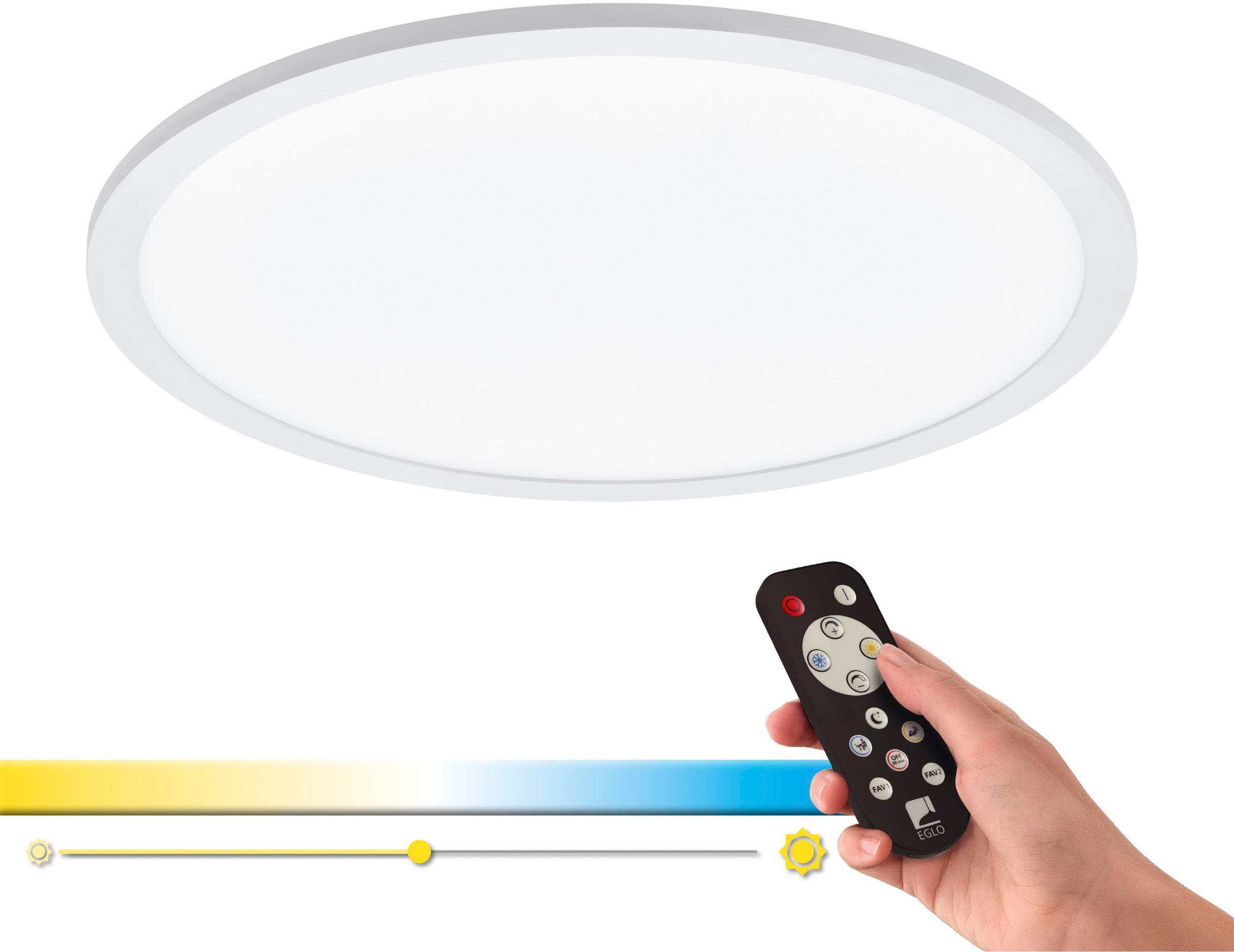 EGLO Deckenleuchte SARSINA-A, LED-Board, Extra-Warmweiß-Kaltweiß-Neutralweiß-Tageslichtweiß-Warmweiß, Steuerung über Fernbedienung, Nachtlicht