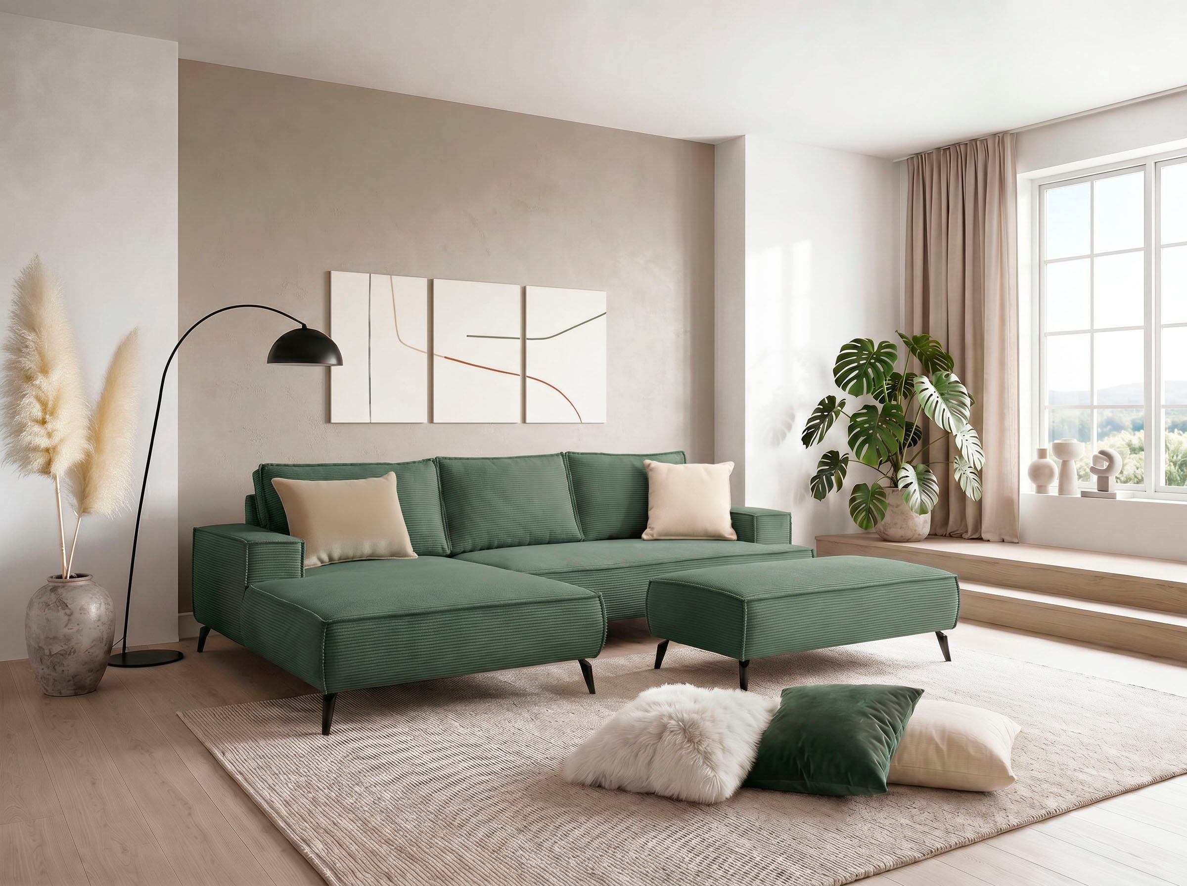 OTTO home Ecksofa »TVINNU Cord, L-Form, 275 cm, mit Hocker« stellbar zum Schlafsofa (Krokodilverbinder)