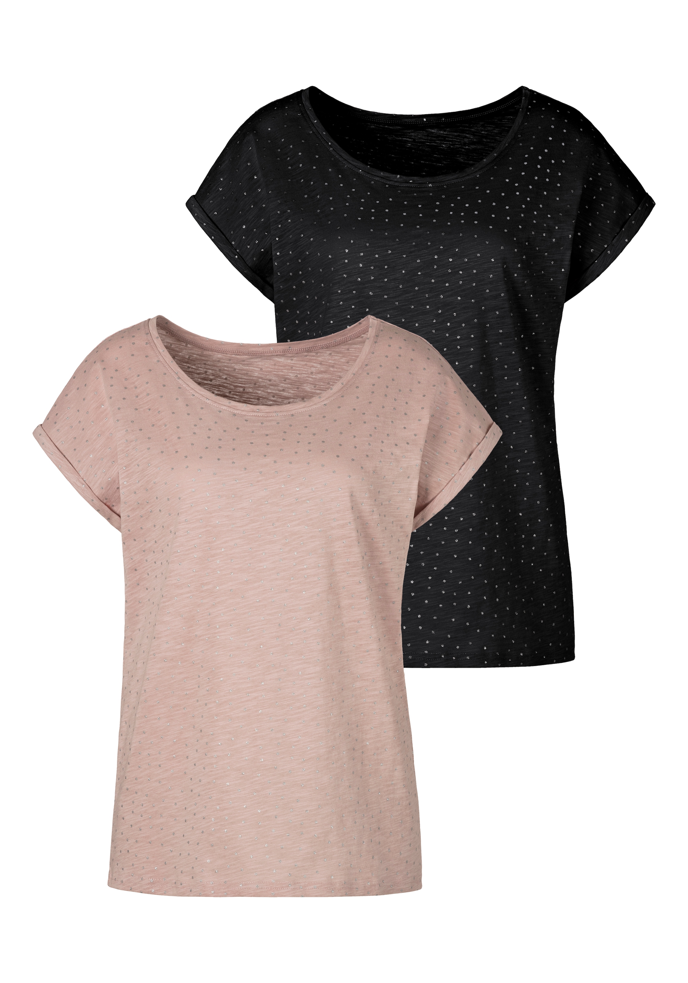 (2er-Pack), BAUR online bestellen Vivance T-Shirt, Glitzerpünktchen mit silbrigen |