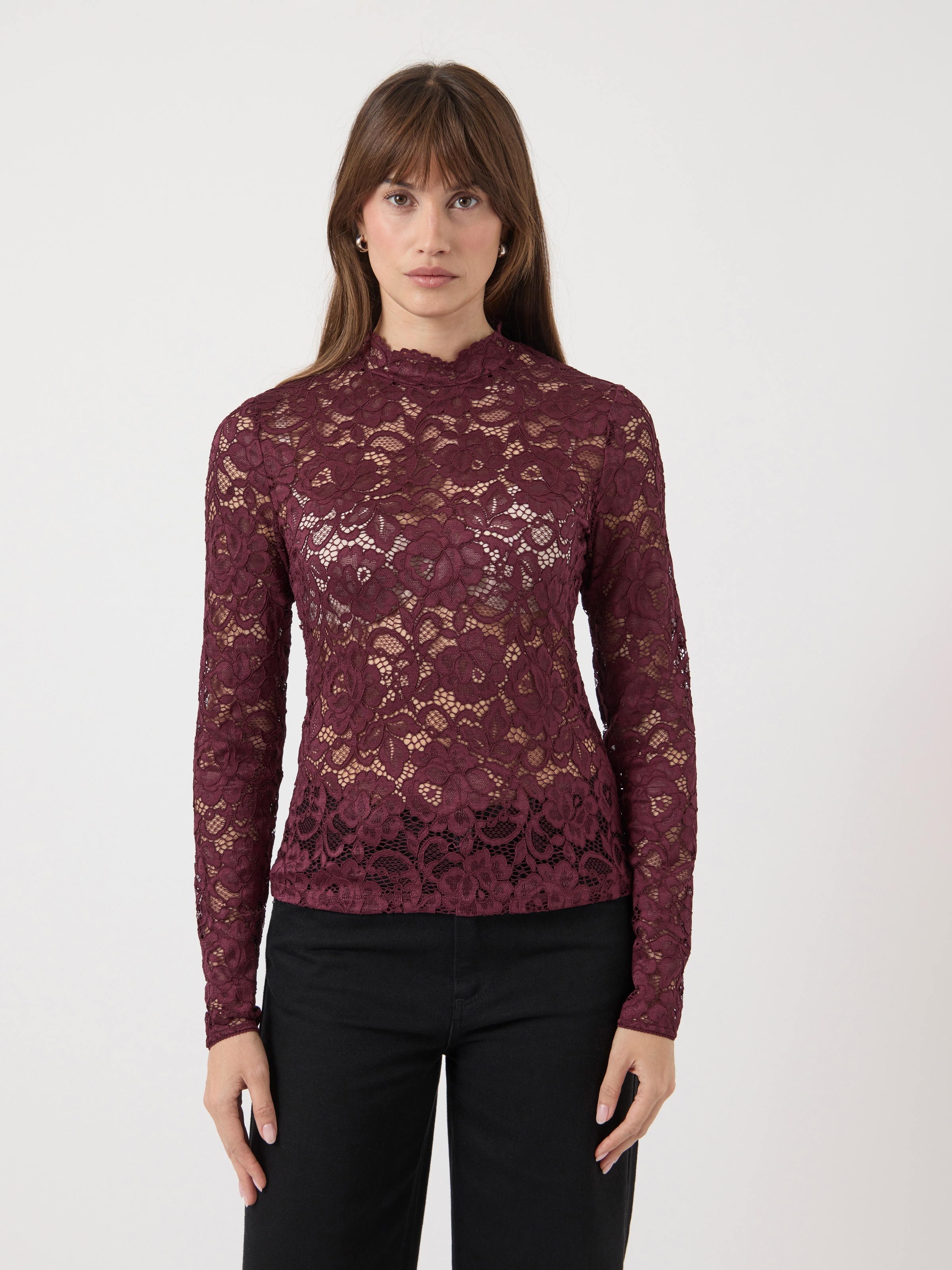 Y.A.S Langarmshirt »YASLACEY LS LACE TOP S. NOOS«