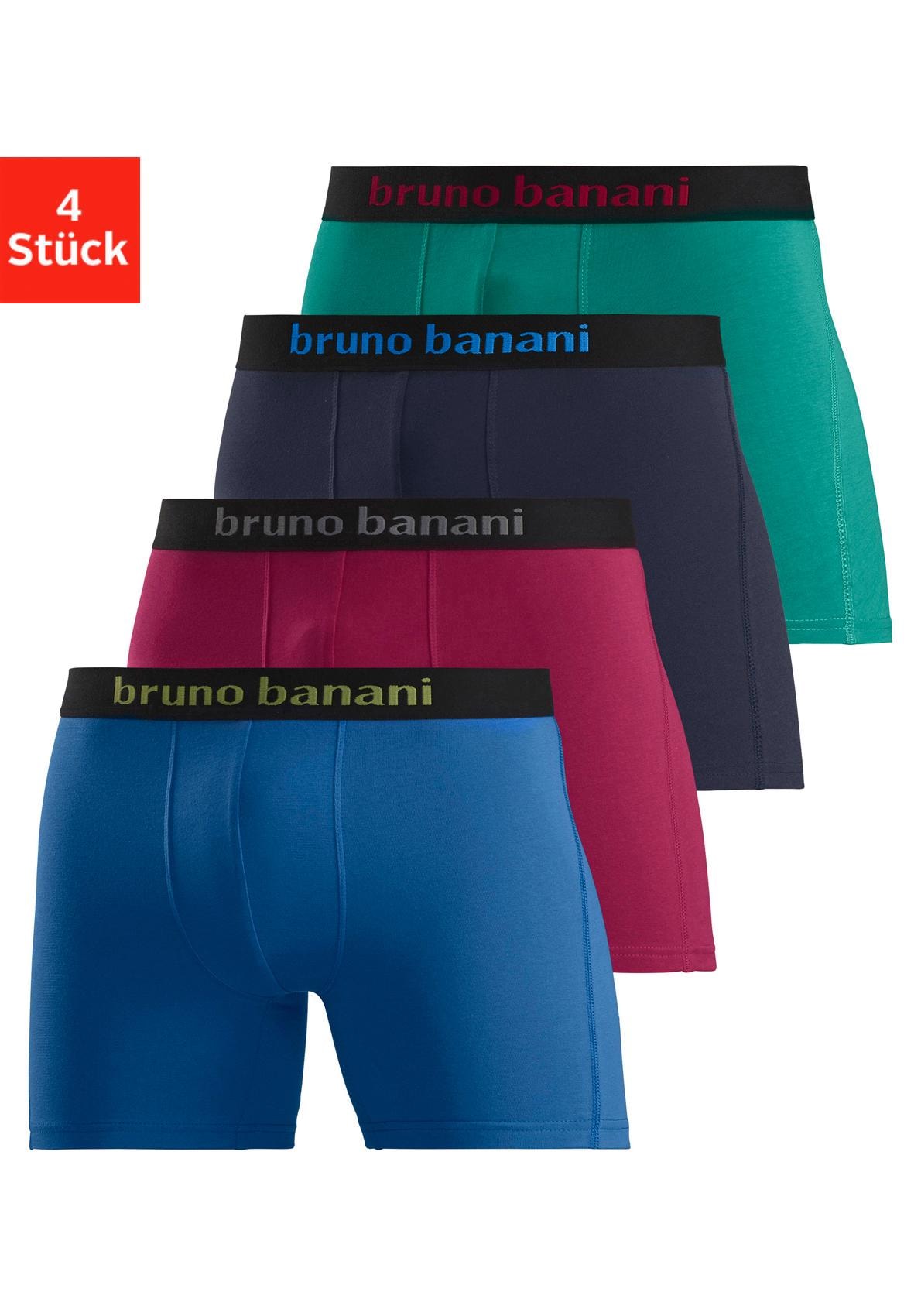 Bruno Banani Boxer "Boxershorts für Herren" Packung, 4 Stk. mit längerem Bein und auffälligen Logobund