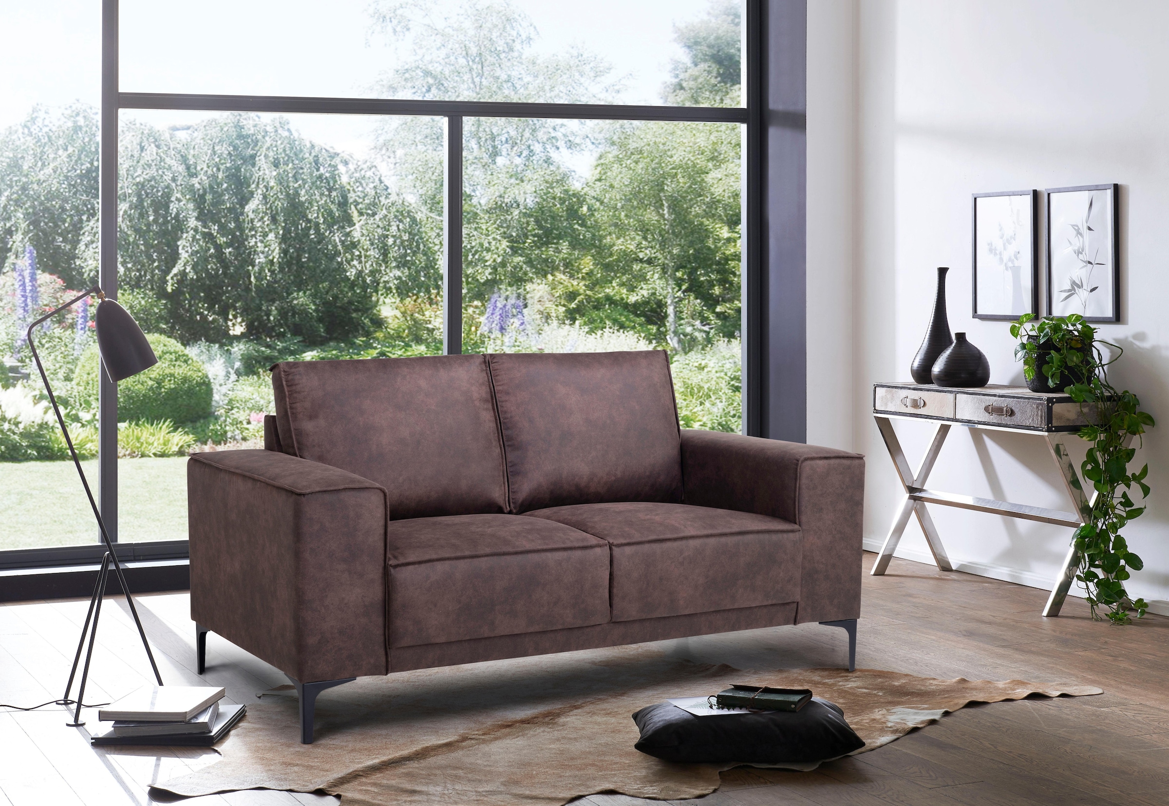 Places of Style 2-Sitzer »Kompaktsofa Oland, Struktur, Flachgewebe, Luxus-Microfaser, Boucle«, 164 cm, Wellenunterfederung, Skandi-Design, Metallfüße