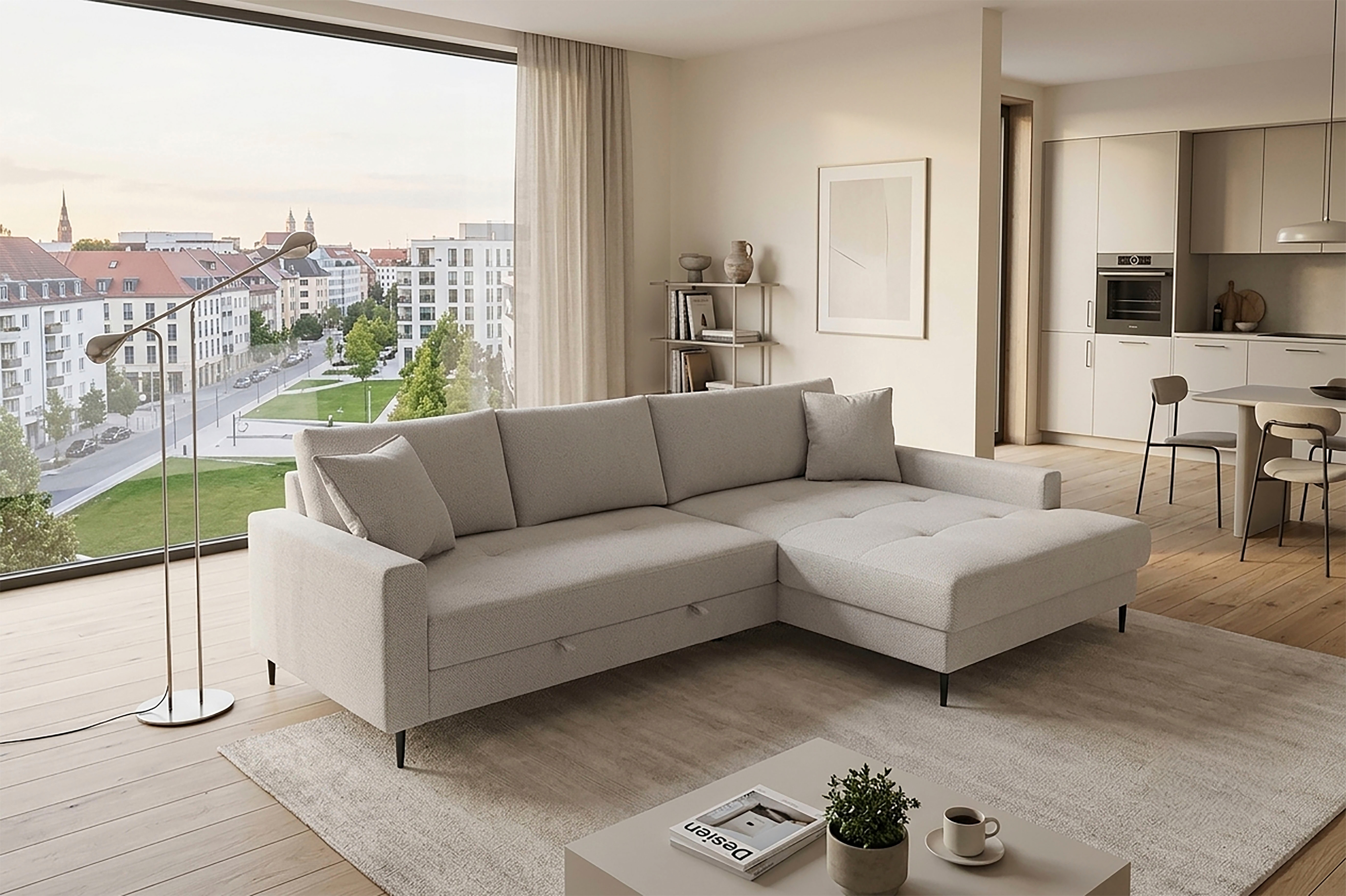 Trends by HG Ecksofa "Summer L-Form, B: 284 cm, Schlaffunktion, 2 Zierkissen" optional mit Kopfstützen, Wellenfederung, frei stellbar