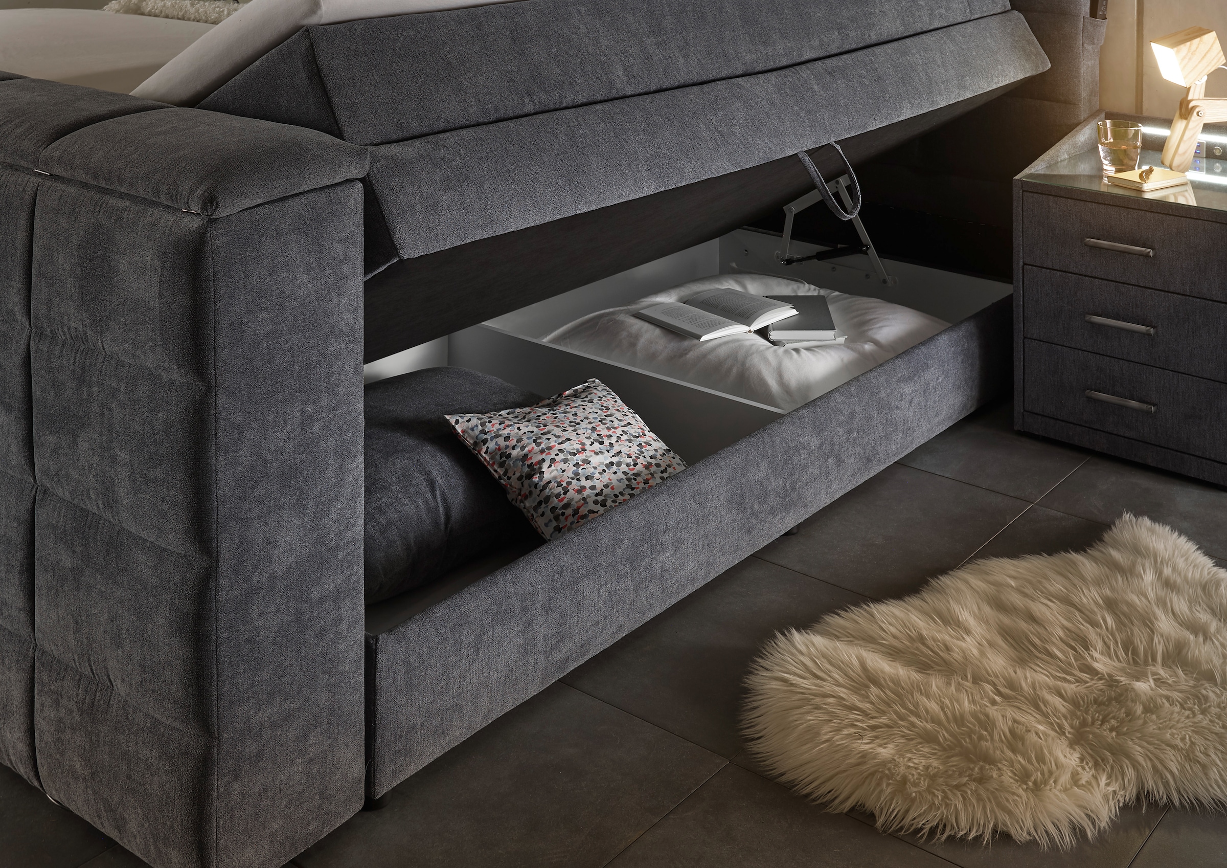 ED EXCITING DESIGN Boxspringbett »Denver«, mir motorisierter TV-Halterung bis 40 Zoll, Duo-Matratze und Bettkasten
