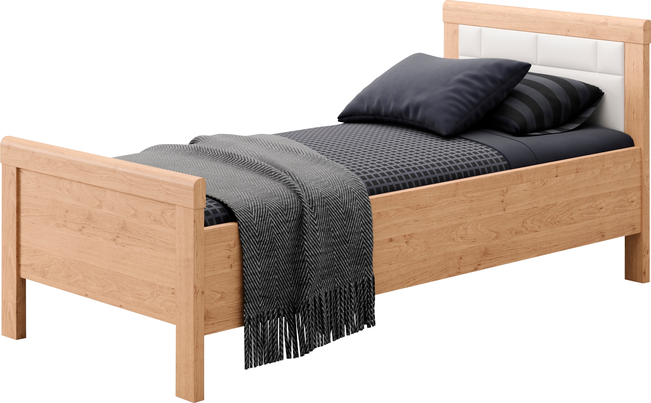 priess Einzelbett "Arnsberg Komfortbett mit flexibel höhenverstellbarer Liegefläche" gepolstertes Kopfteil, Made in Germany mit Blauem Engel und Goldenem M