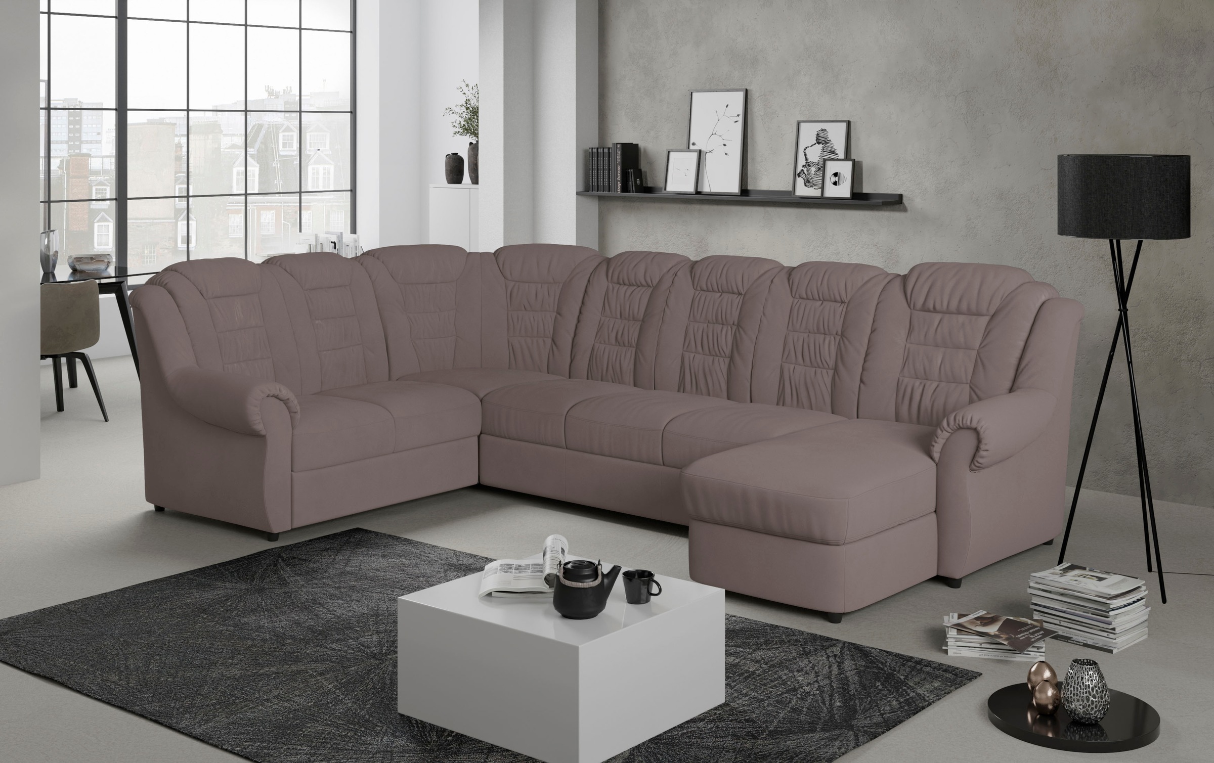 Home affaire Wohnlandschaft »Boston U-Form«, Gemütliche Wohnlandschaft mit hoher Rückenlehne in klassischem Design
