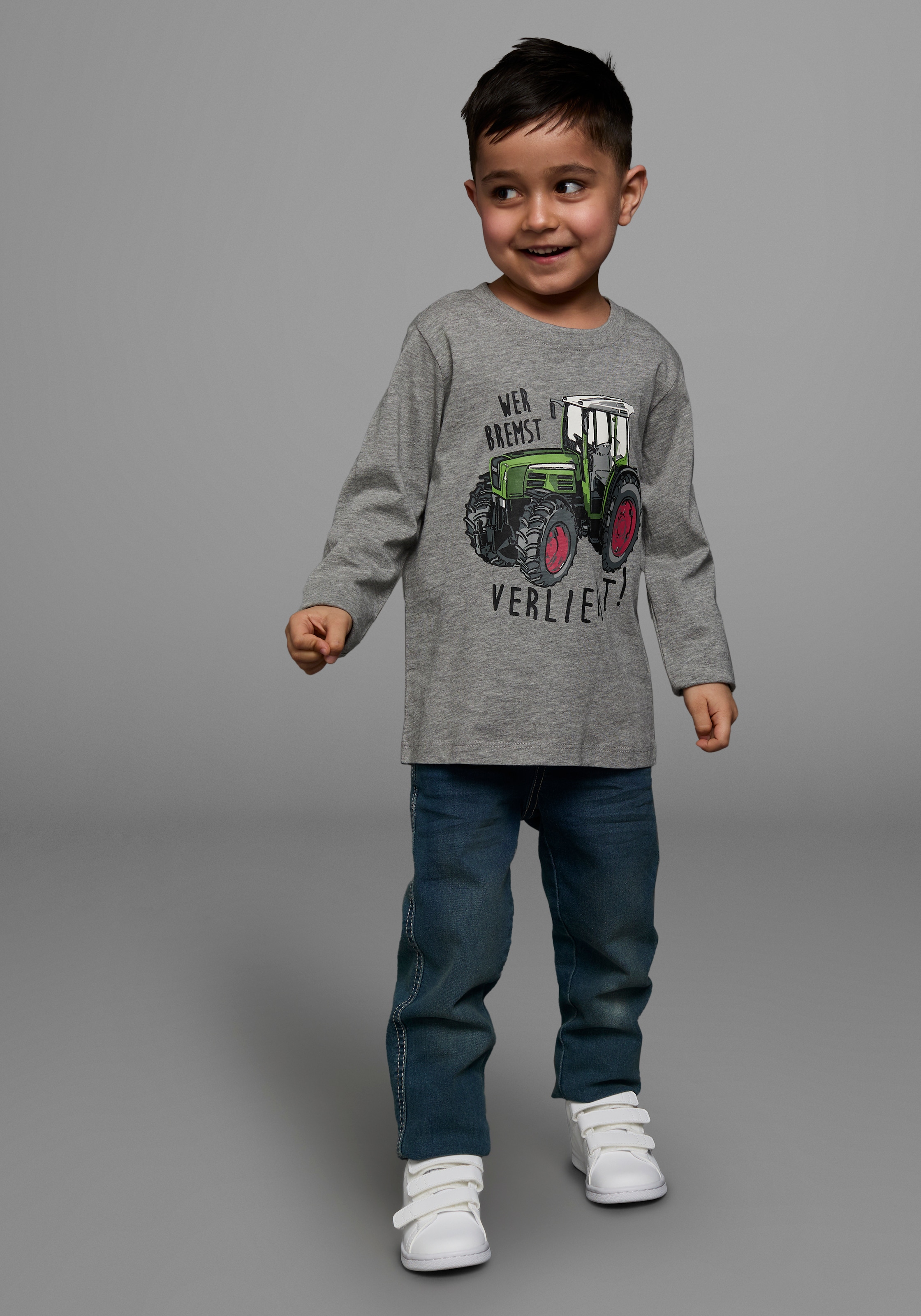 KIDSWORLD Langarmshirt »WER BREMST, VERLIERT!«, Langarm, dehnbares Material, aus Baumwolle und Viskose