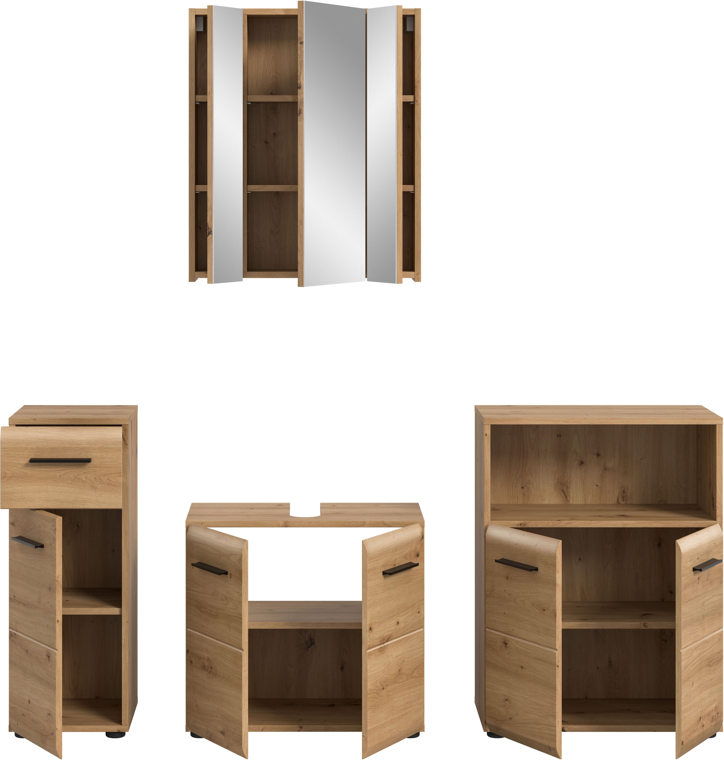 INOSIGN Badmöbel-Set »FLORENZ, TOPSELLER!, 4-teilige Badkombination, hochwertige MDF-Front«, (Set, 4 St., Unterschrank, Waschbeckenunterschrank, Spiegelschrank, Midischrank), Florenz, Badkombination 4-tlg., Artisan Oak NB, WBU, Spiegelschrank