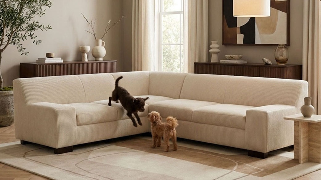 OTTO home 1100000002199 "Faxxe 249 x 214 cm, auch mit Schlaffunktion" aus haustierfreundlichem Pet Friendly Cord, L-Form
