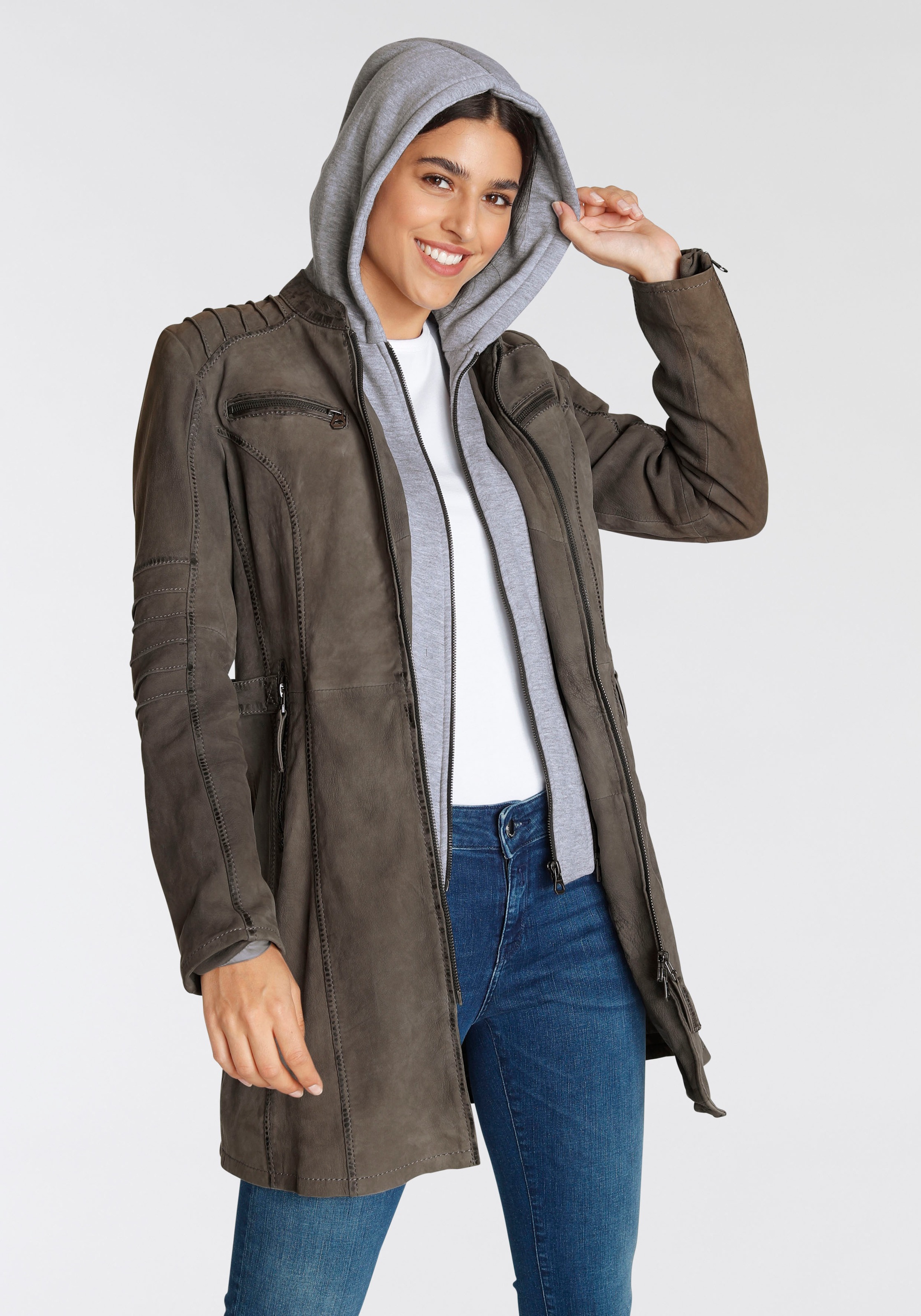 Mauritius Lederjacke "NILAH", mit Kapuze, mit seitlichen Riegeln in der Tai günstig online kaufen