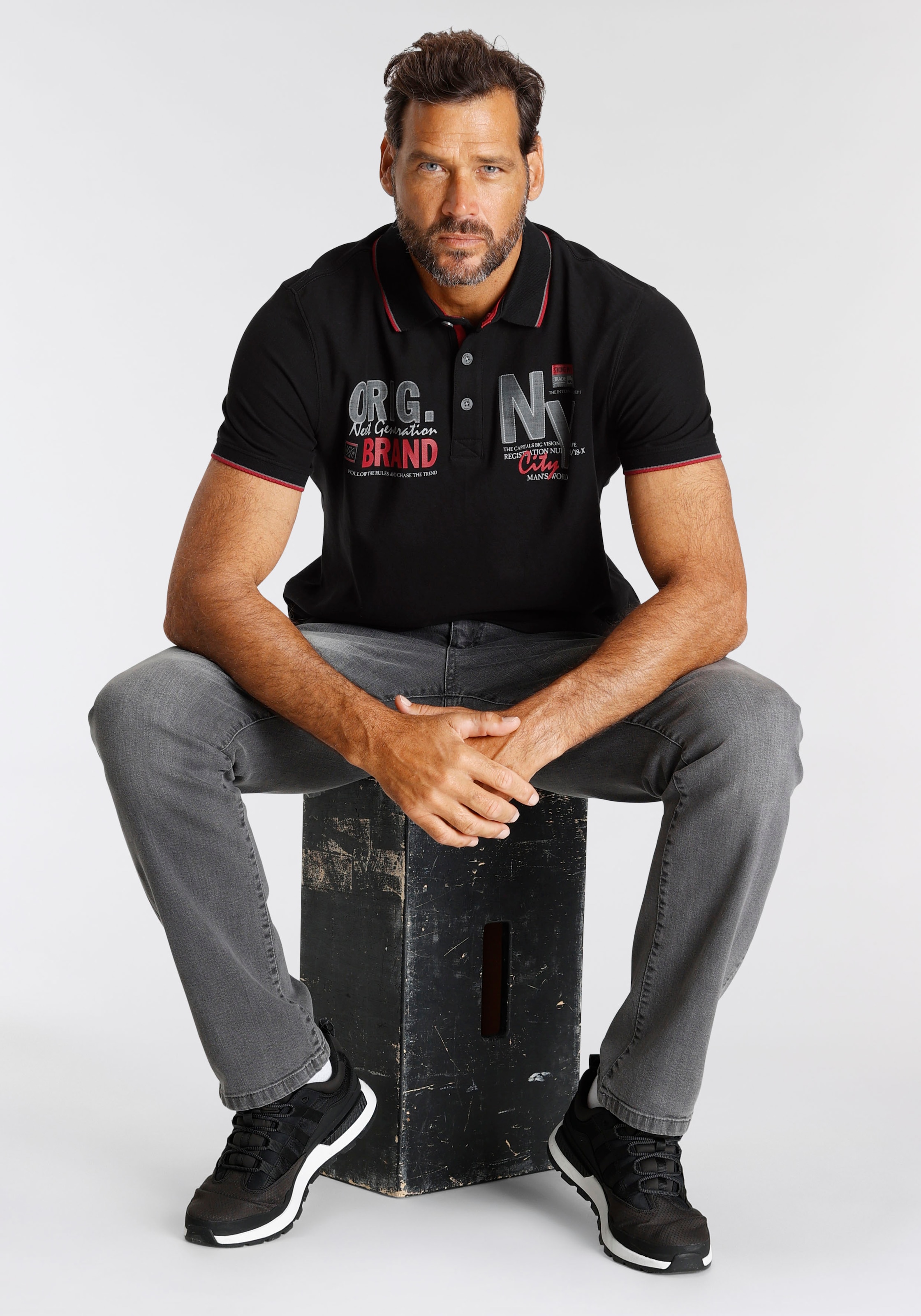 Man's World Poloshirt, Kurzarm, mit stilvollem Print, Polokragen