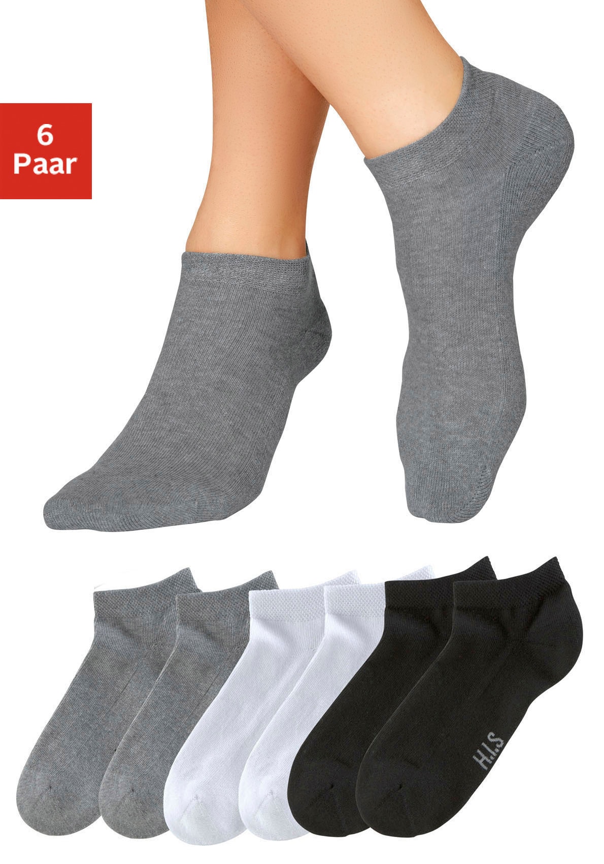 H.I.S Sneakersocken "Damen Herren Sneaker Socken aus Baumwolle, Niedrige Socken Sportsocken" Packung, 6 Paar tlg. mit weicher Frotteesohle